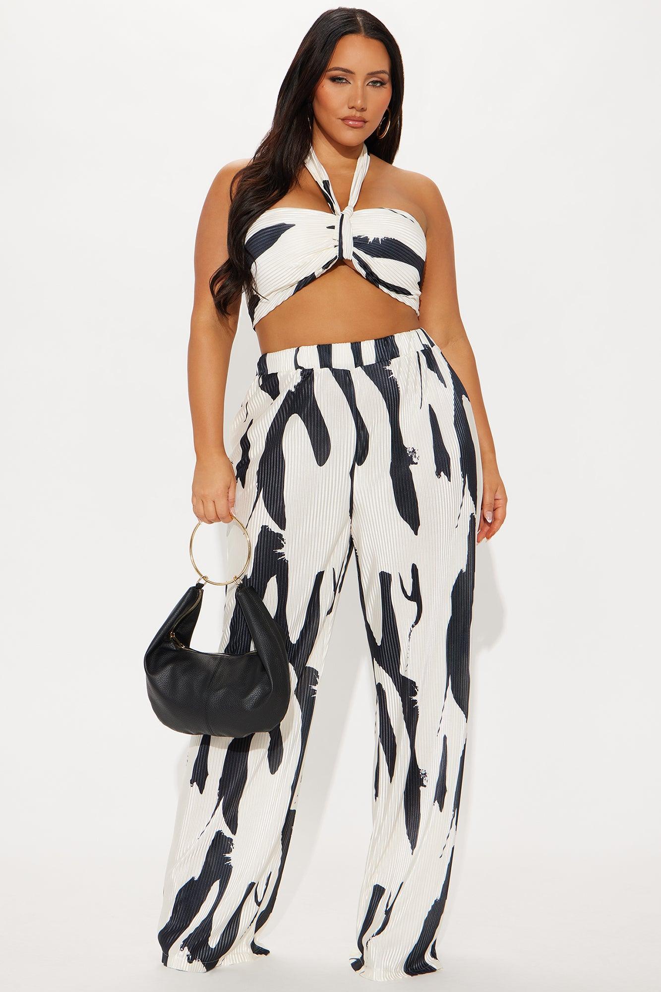 Getting Noticed Plisse Pant Set  - White/Black Product Image