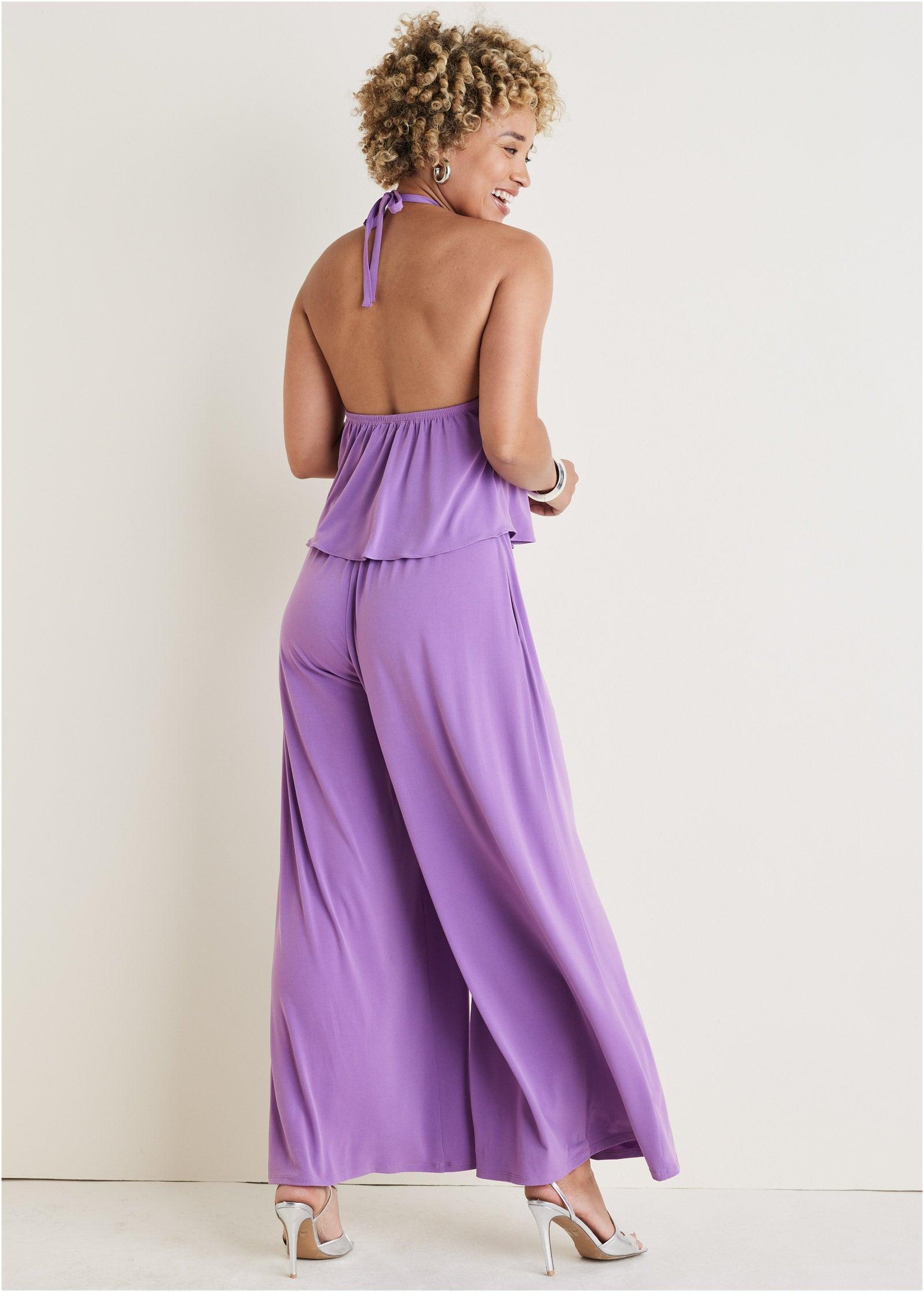Cross Neck Jumpsuit - Purple Product Image