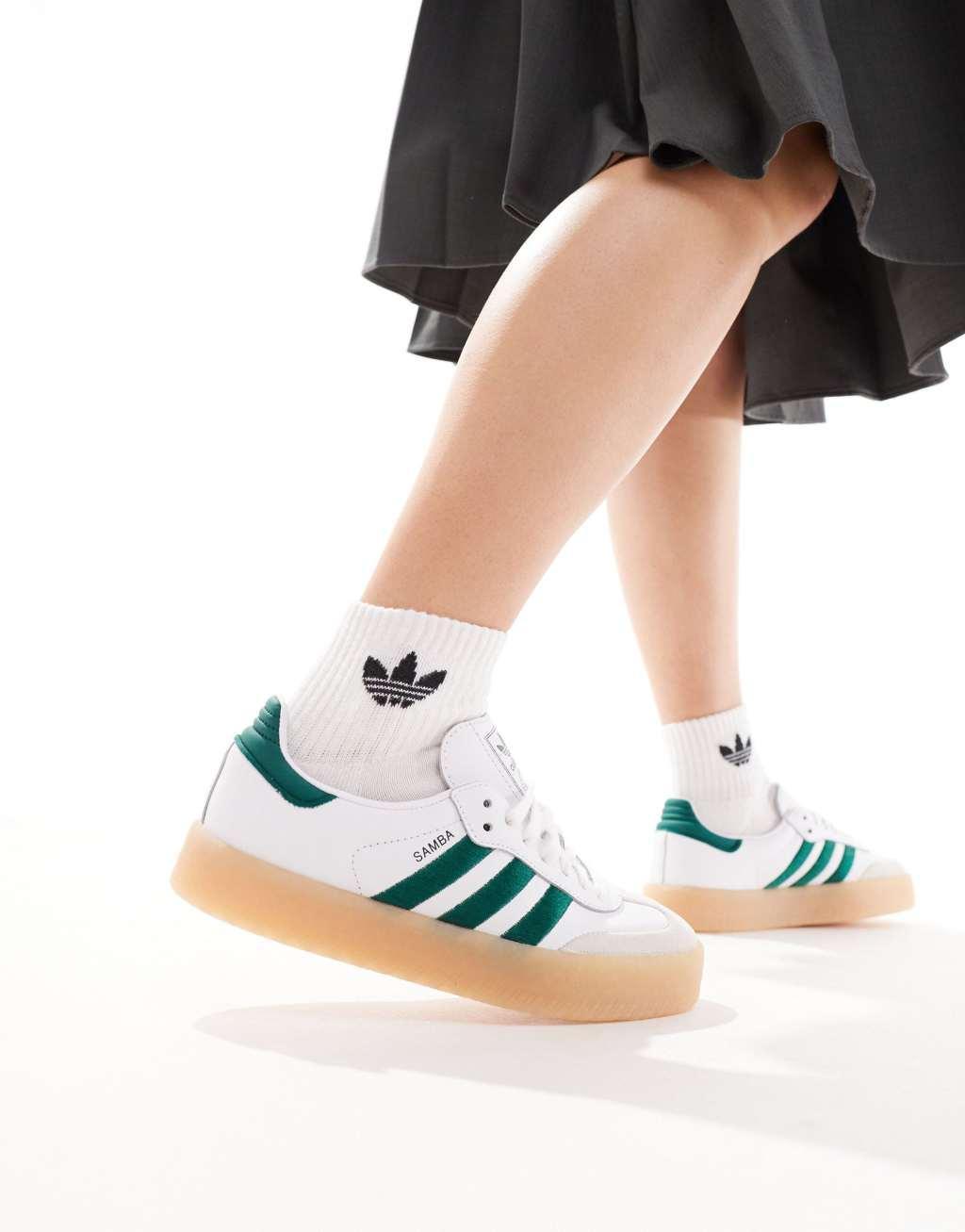 adidas Originals Sambae sneakers in white and green Product Image