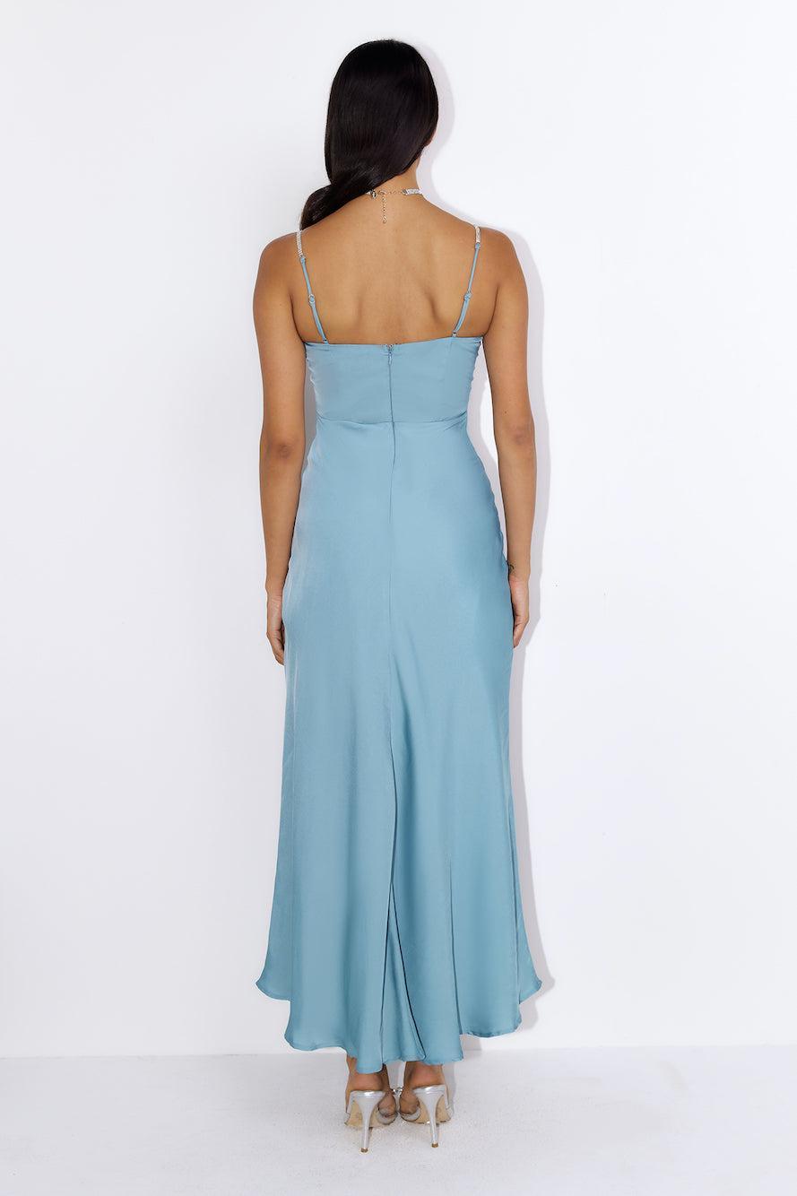 Special Details Satin Maxi Dress Blue Product Image