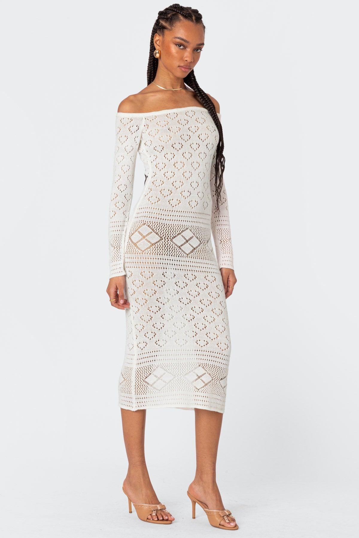 Lily Crochet Off Shoulder Midi Dress Product Image