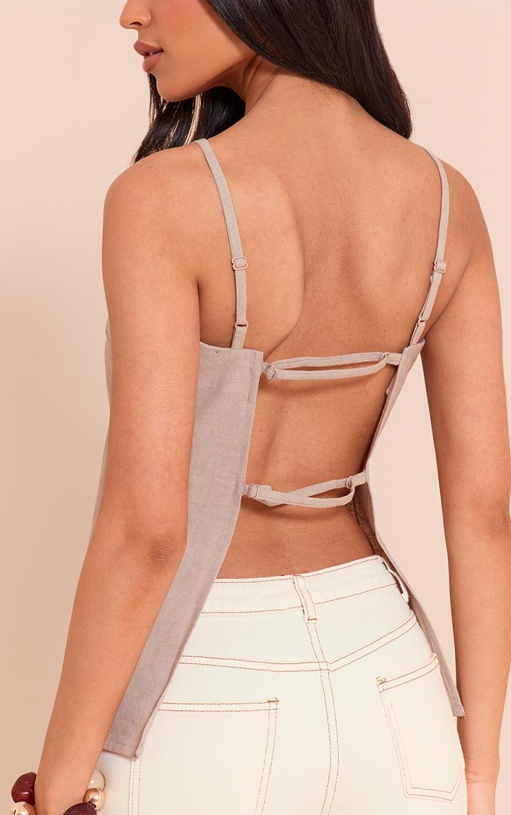 Tall Taupe Linen Look Blend Back Detail Long Cami Top Product Image
