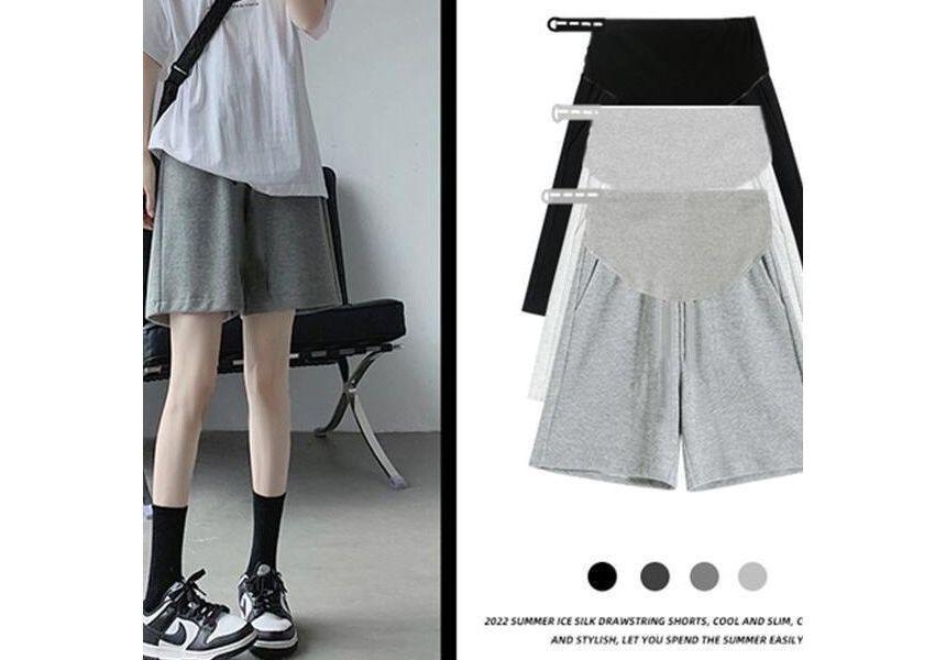 Maternity Elastic Waist Plain Sweat Shorts Product Image