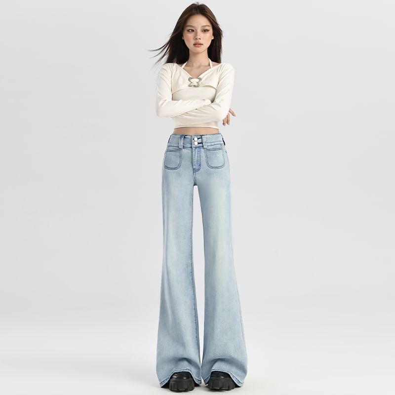 High Rise Washed Flared Jeans Product Image