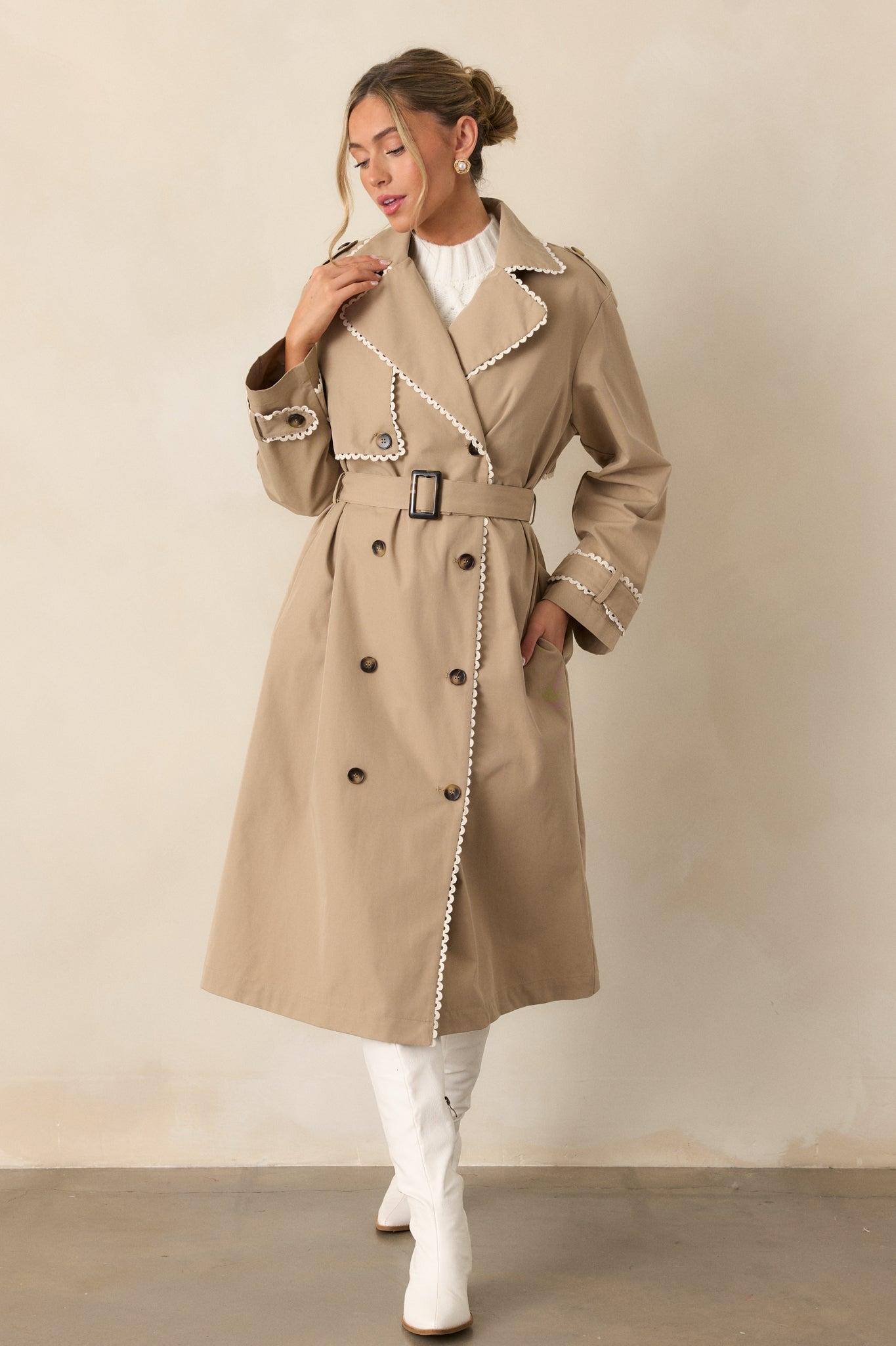 A Crazy Idea Taupe RicRac Trench Coat Product Image