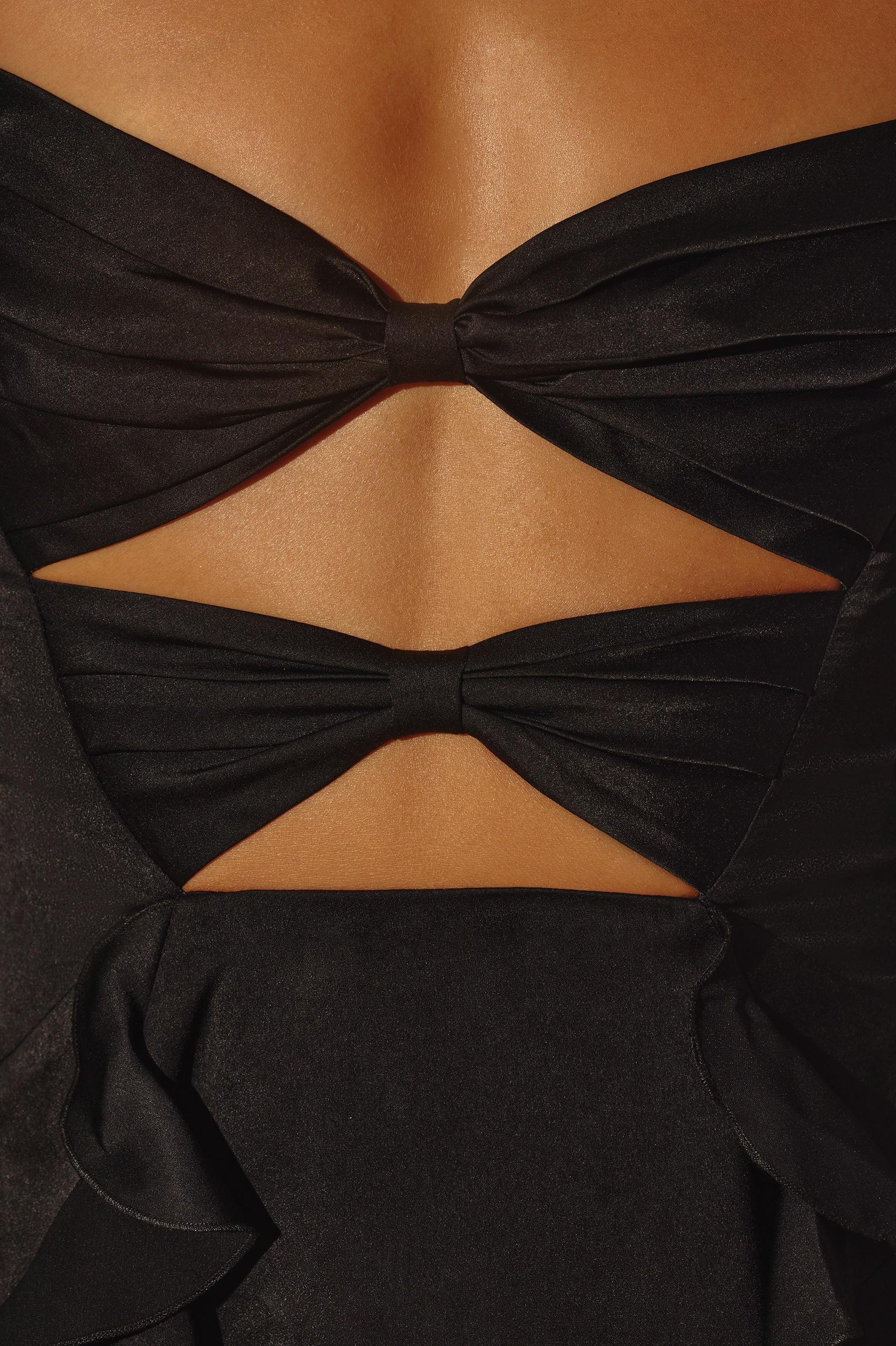 Long Sleeve Bow Mini Dress in Black Product Image