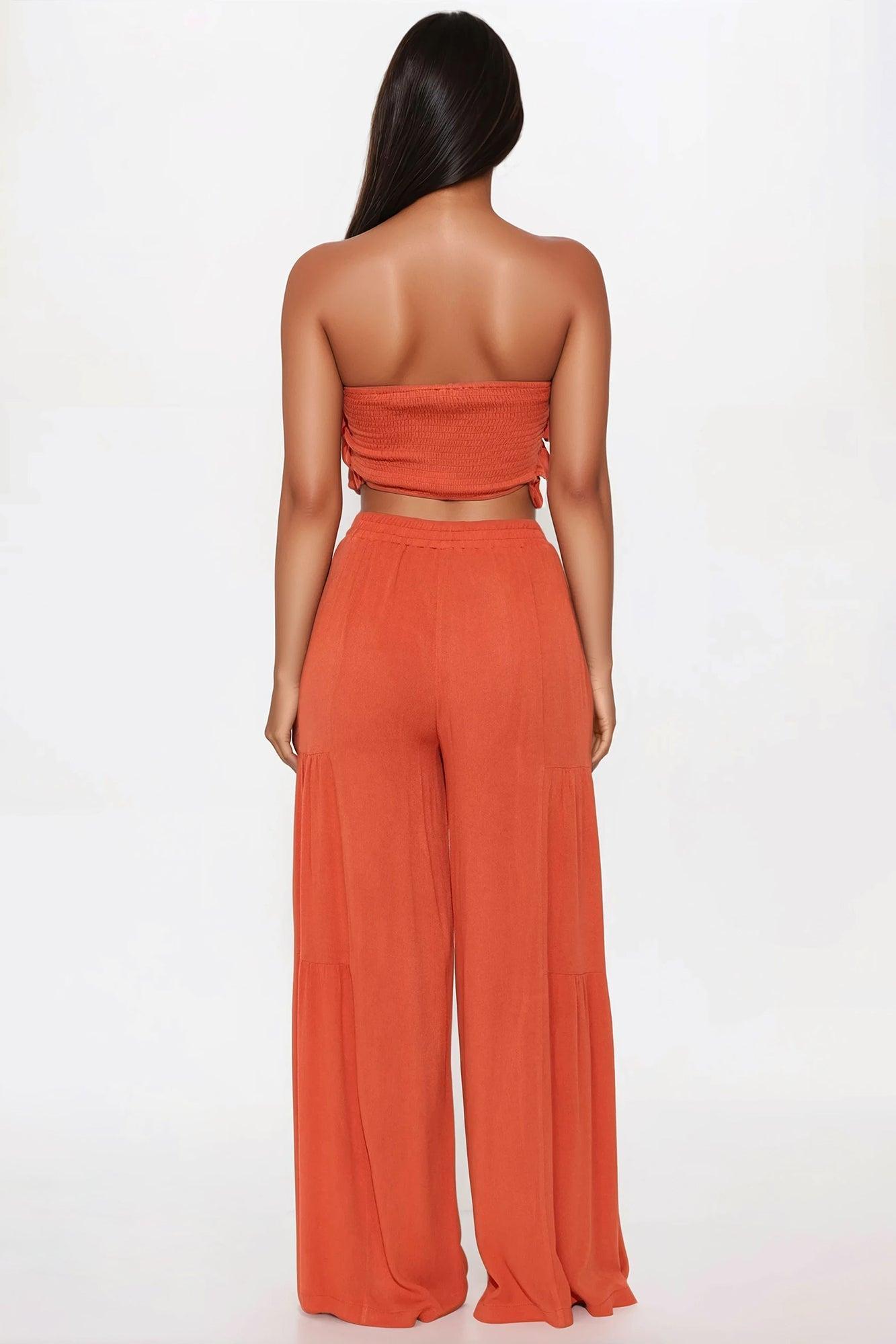 Aurora Ruffle Wide Leg Pant Set - Rust Product Image