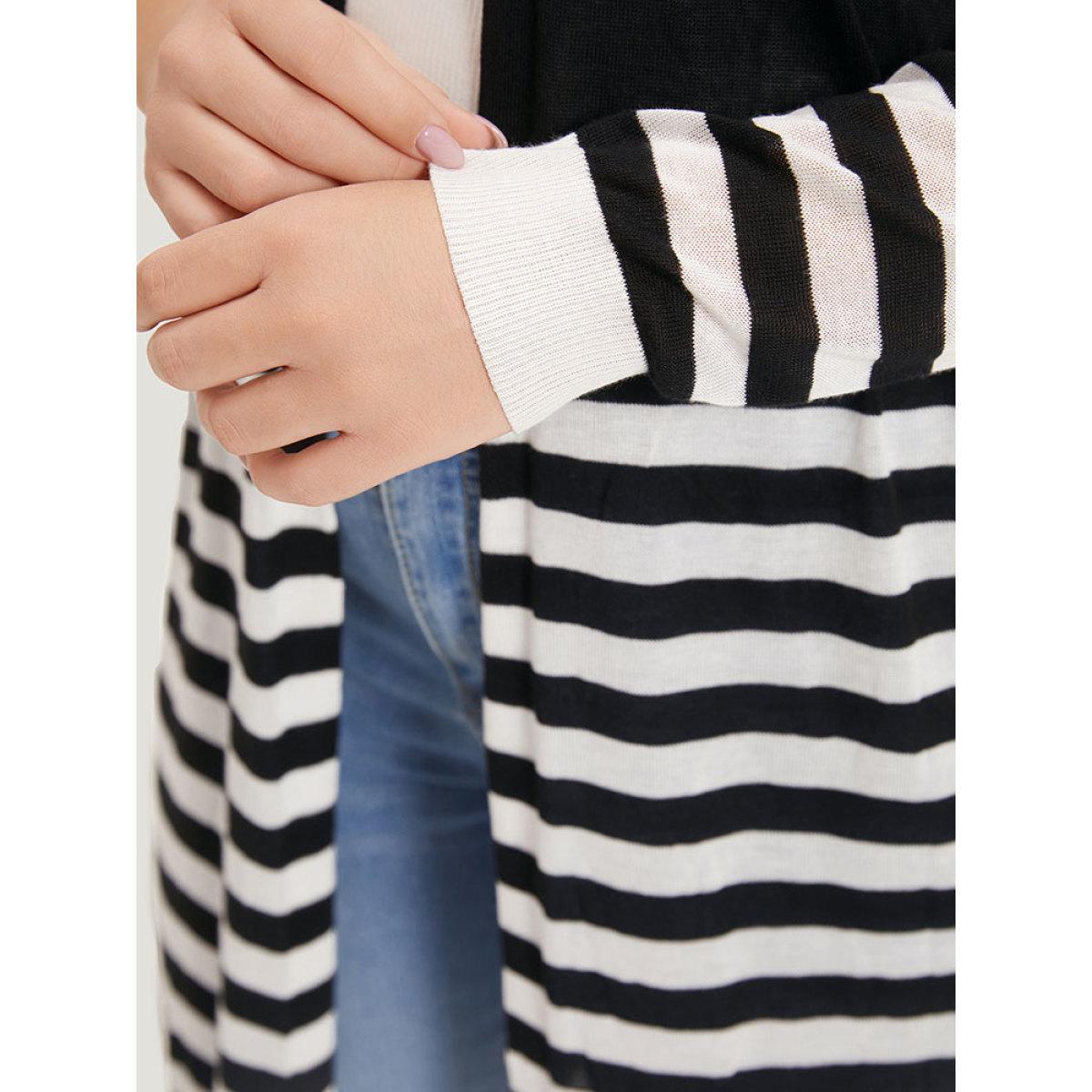 Plus Size Supersoft Essentials Striped Open Front Cardigan Black Women Casual Loose Long Sleeve Dailywear Cardigans BloomChic 28/5X Product Image