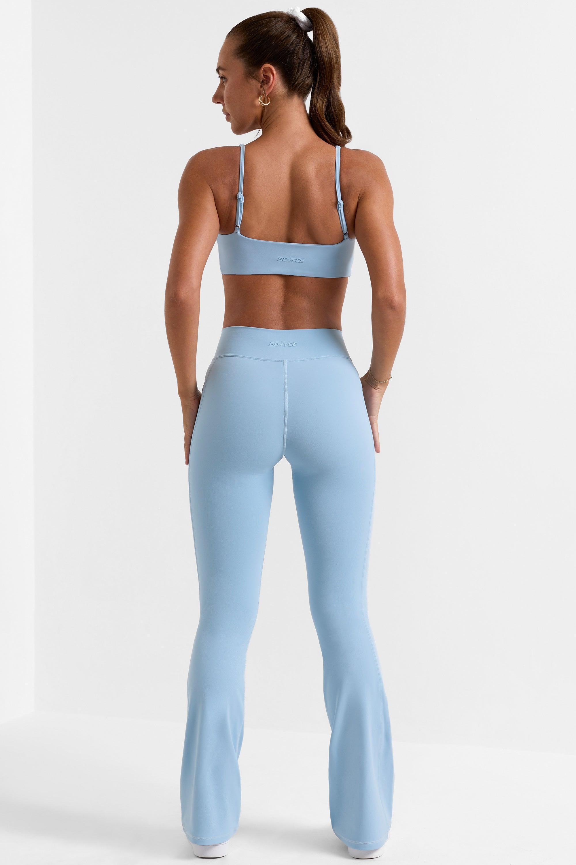 Cross Waistband Flare Pocket Leggings in Ice Blue Product Image