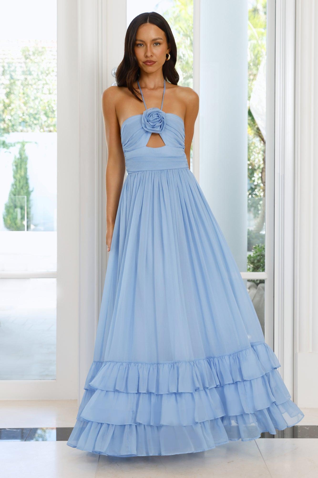 Enchanted Bloom Halter Maxi Dress Blue Product Image