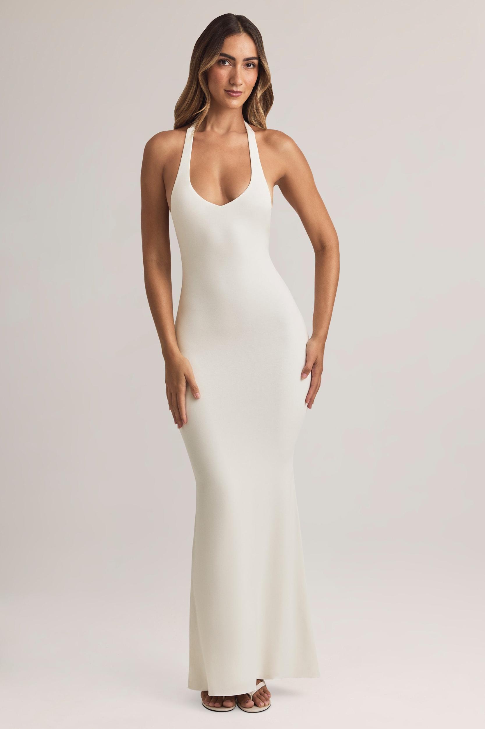 Modal Halterneck Maxi Dress in White Product Image