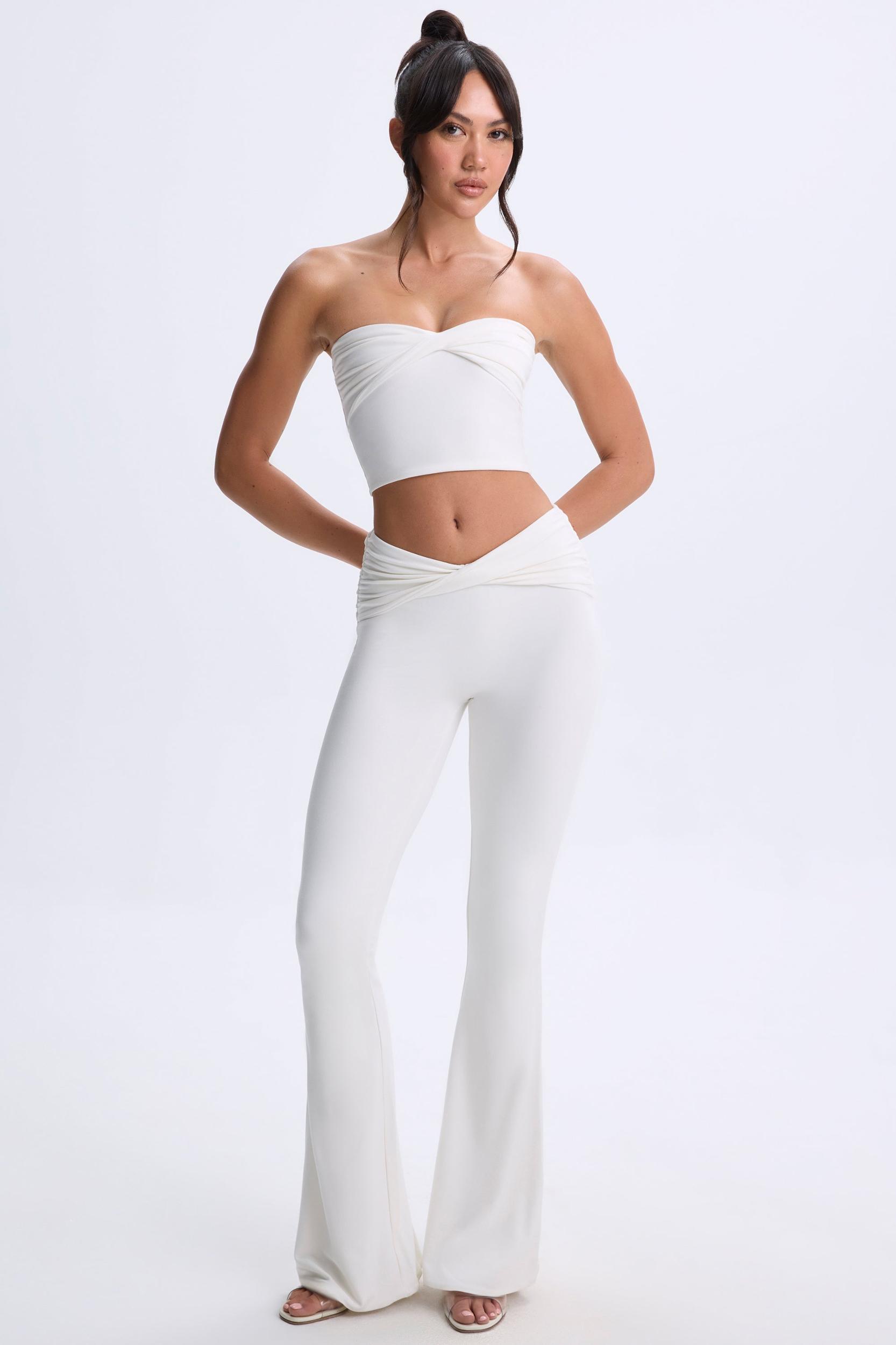 Twist-Front Flared Trousers in White Product Image
