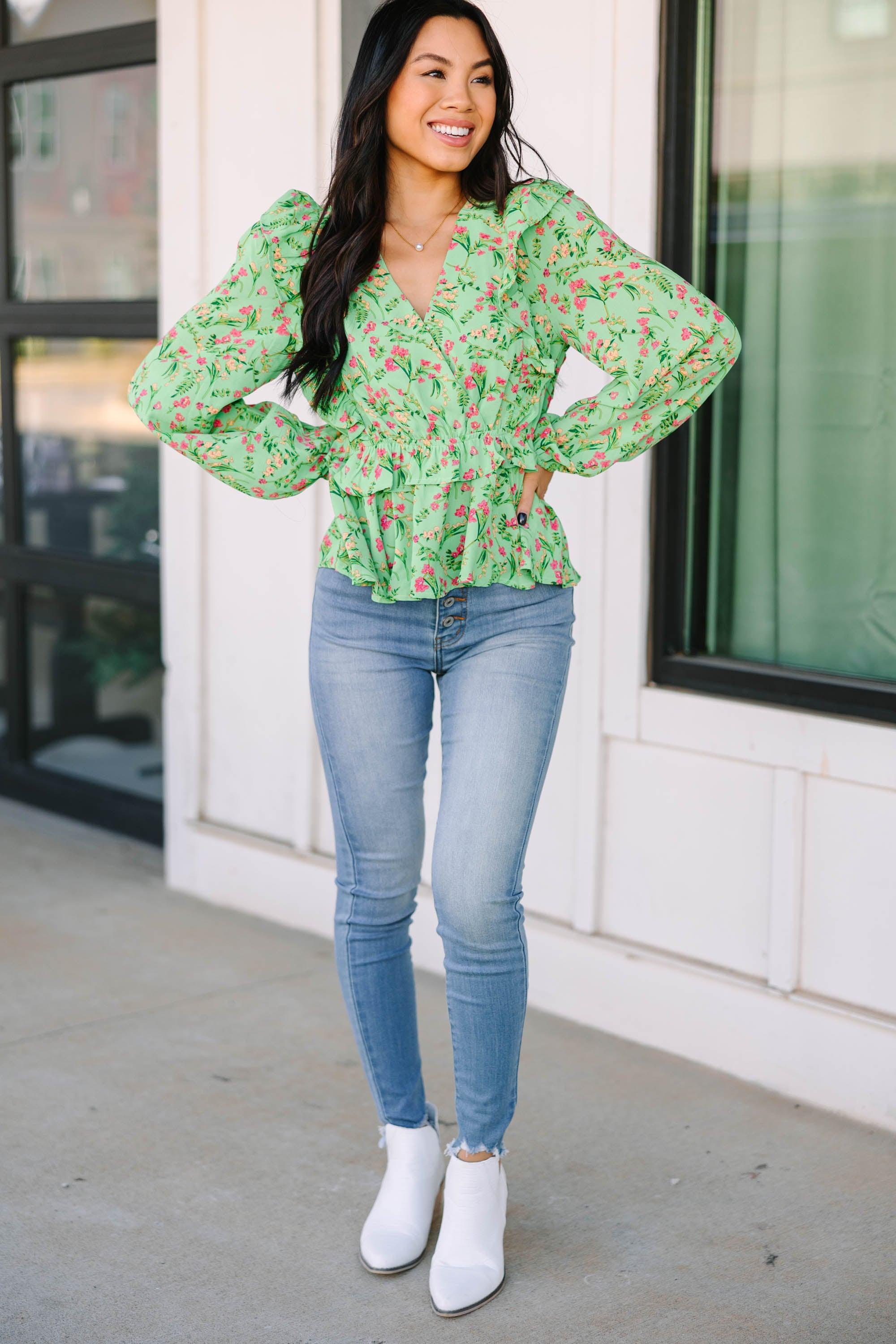 It's Your Day Green Ditsy Floral Blouse Female Product Image