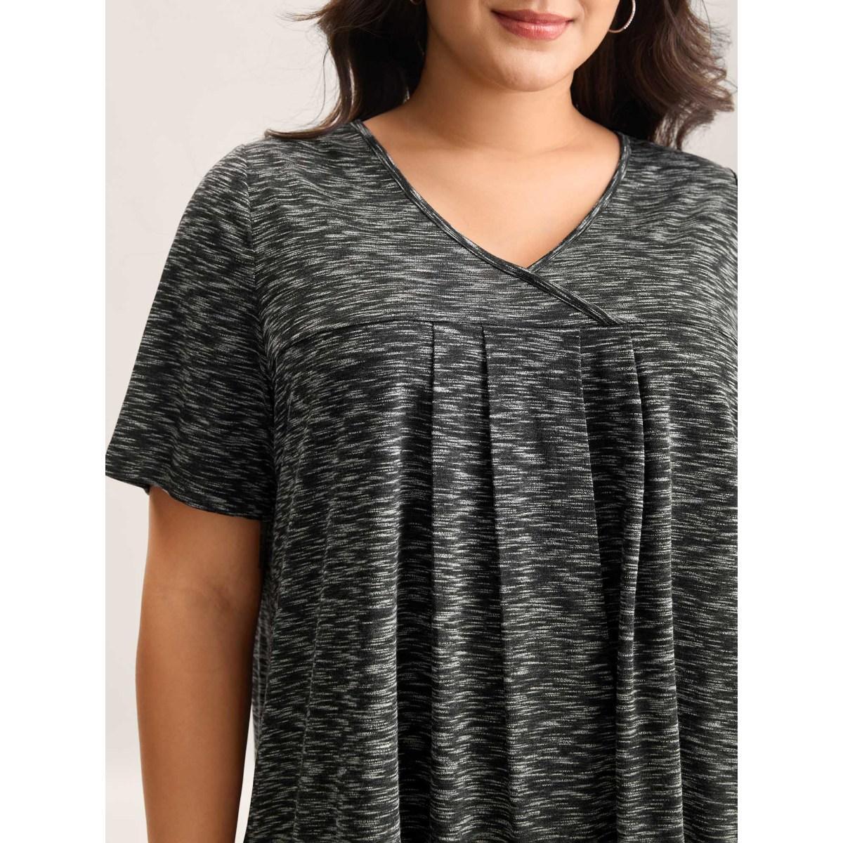 Plus Size Heather Surplice Neck Curvy Hem T-Shirt Black Women Leisure Overlapping Overlap Collar Loose Casual T-shirts BloomChic 18-20/2X Product Image