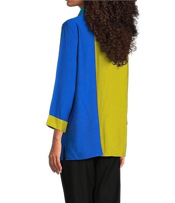 Ali Miles Color Block Point Collar 3/4 Cuff Sleeve Front Button Pop-Over Tunic Product Image