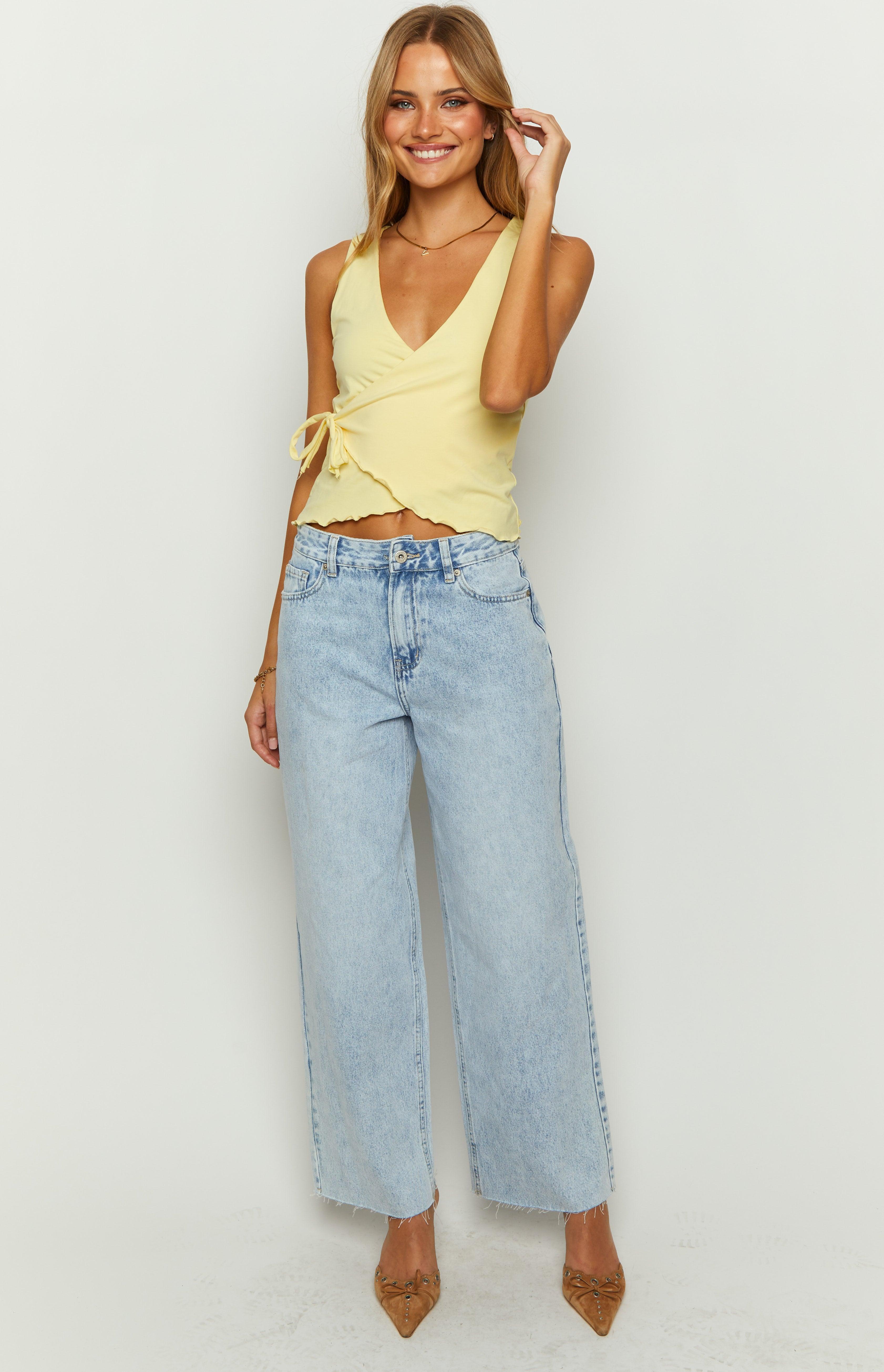 She's Yours Light Wash Denim Wide Leg Boyfriend Jeans Product Image