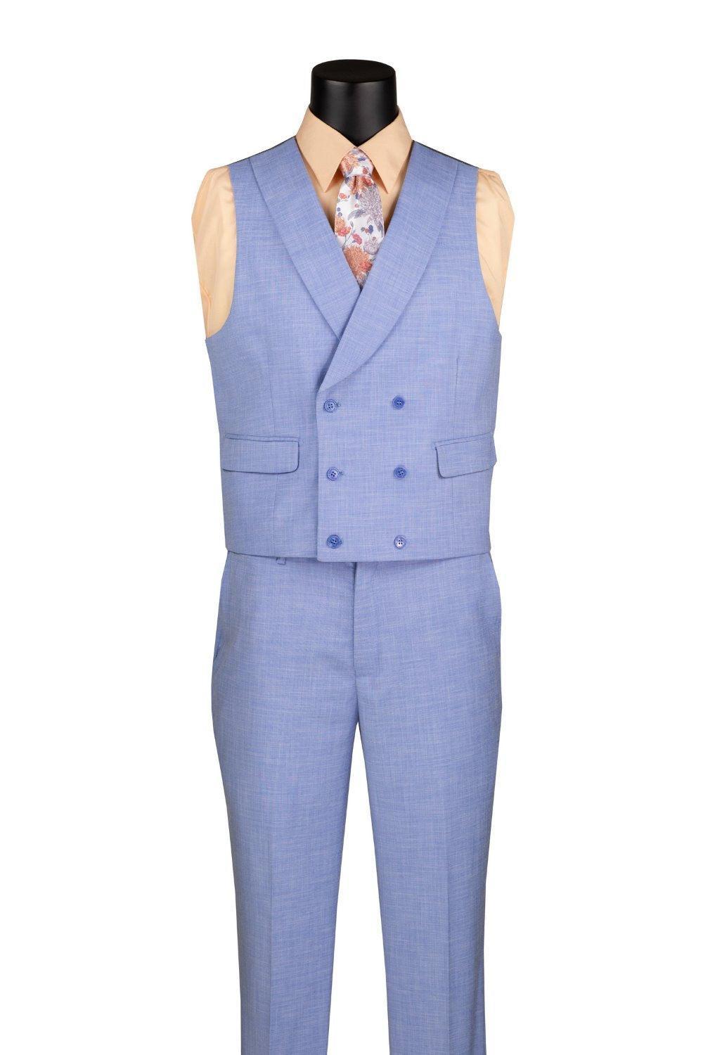 Light Blue Modern Fit 3 Piece Suit with Vest and Adjustable Waist Band Pants Product Image