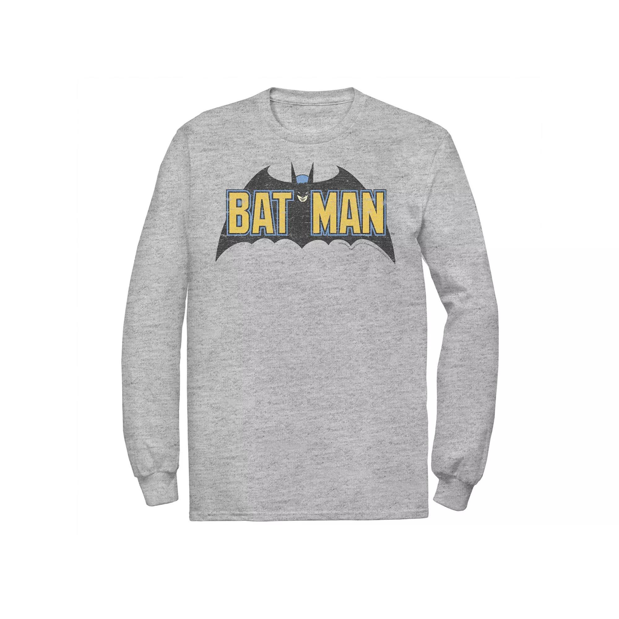 Men's DC Comics Batman Distressed Vintage Text Logo Tee, Size: Large, Athletic Grey Product Image