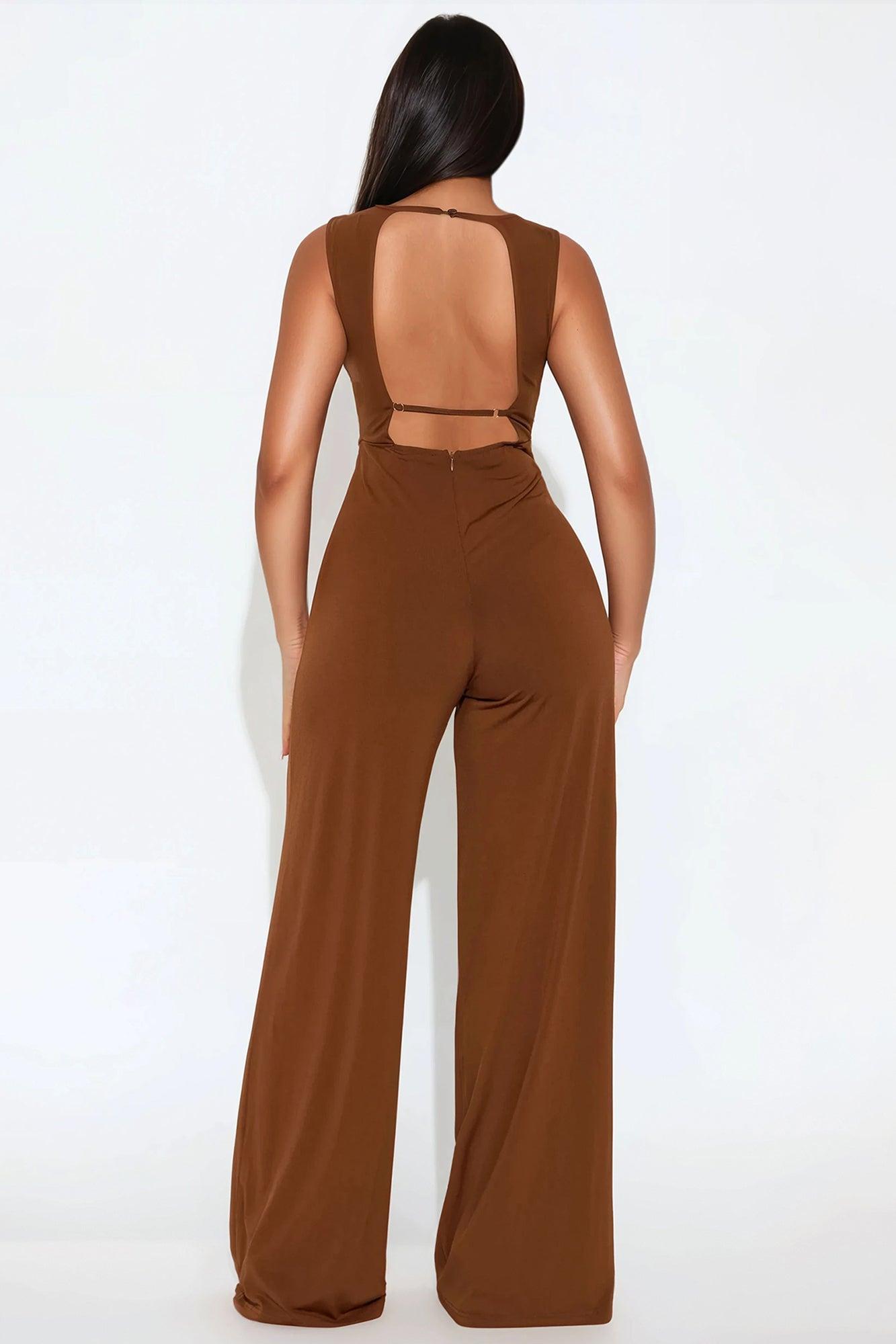 Selene Sleeveless Wide Leg Jumpsuit - Brown Product Image