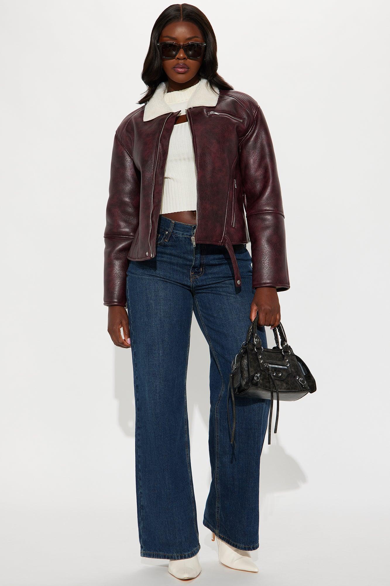 Bad Side Washed Moto Jacket - Burgundy Female Product Image