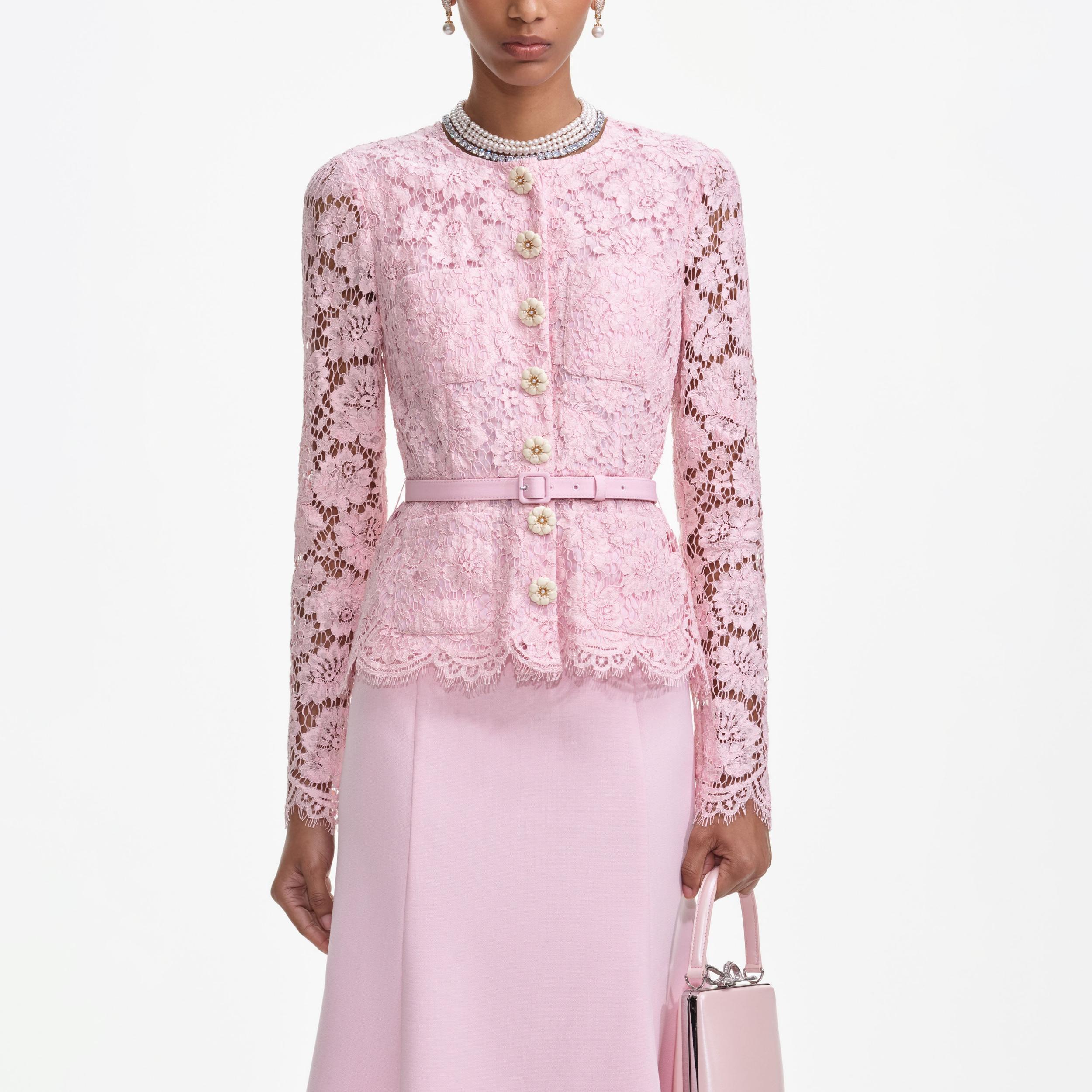 Pink Tailored Lace Midi Dress Product Image