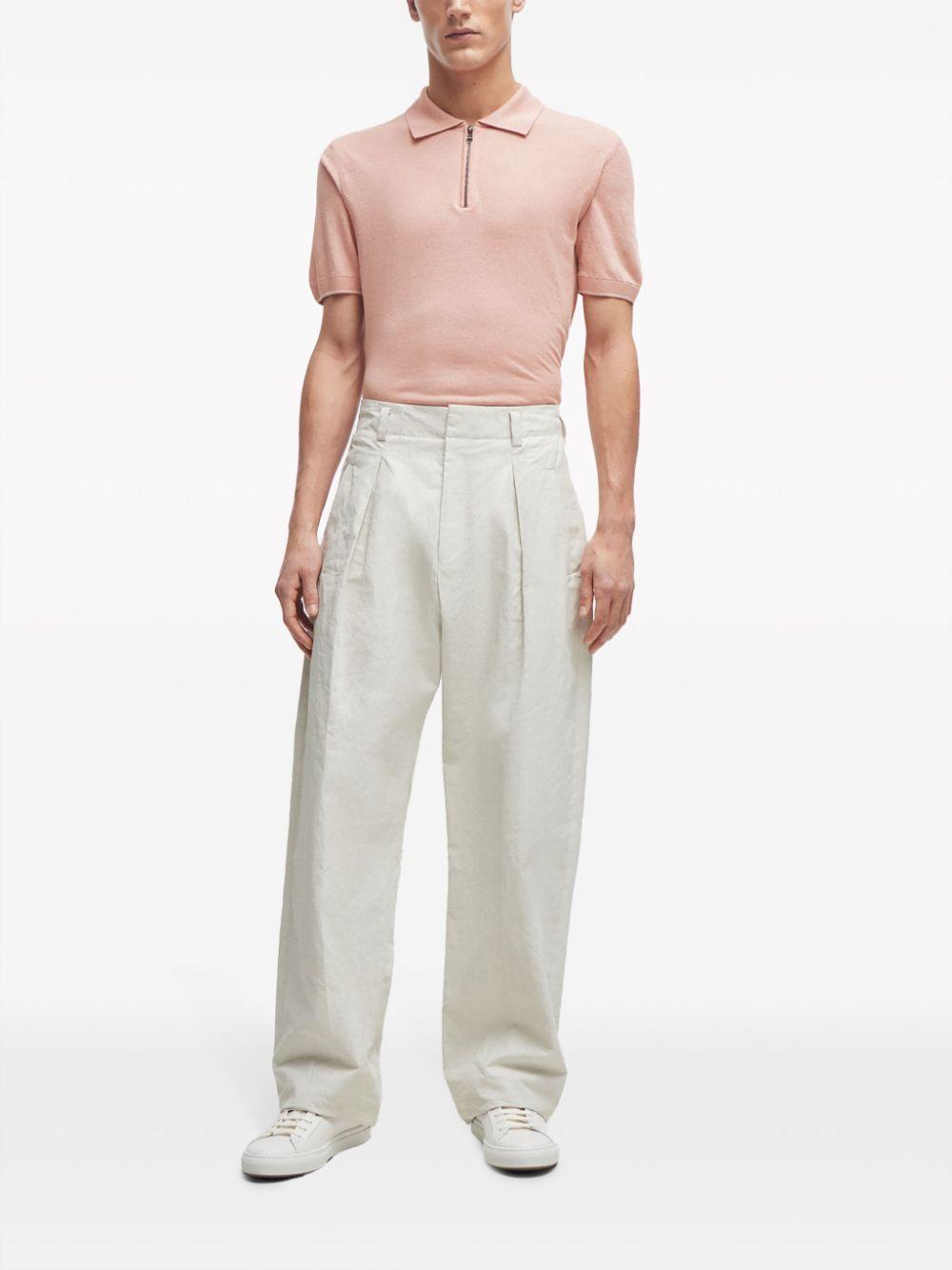 HUGO BOSS Zip-neck Polo Sweater In A Linen Blend In Light Pink Product Image