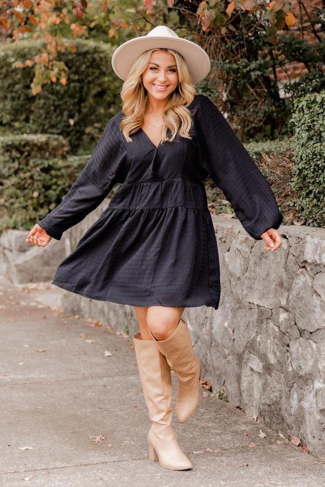 Your Purpose Black V-Neck Long Sleeve Tiered Mini Dress FINAL SALE Product Image