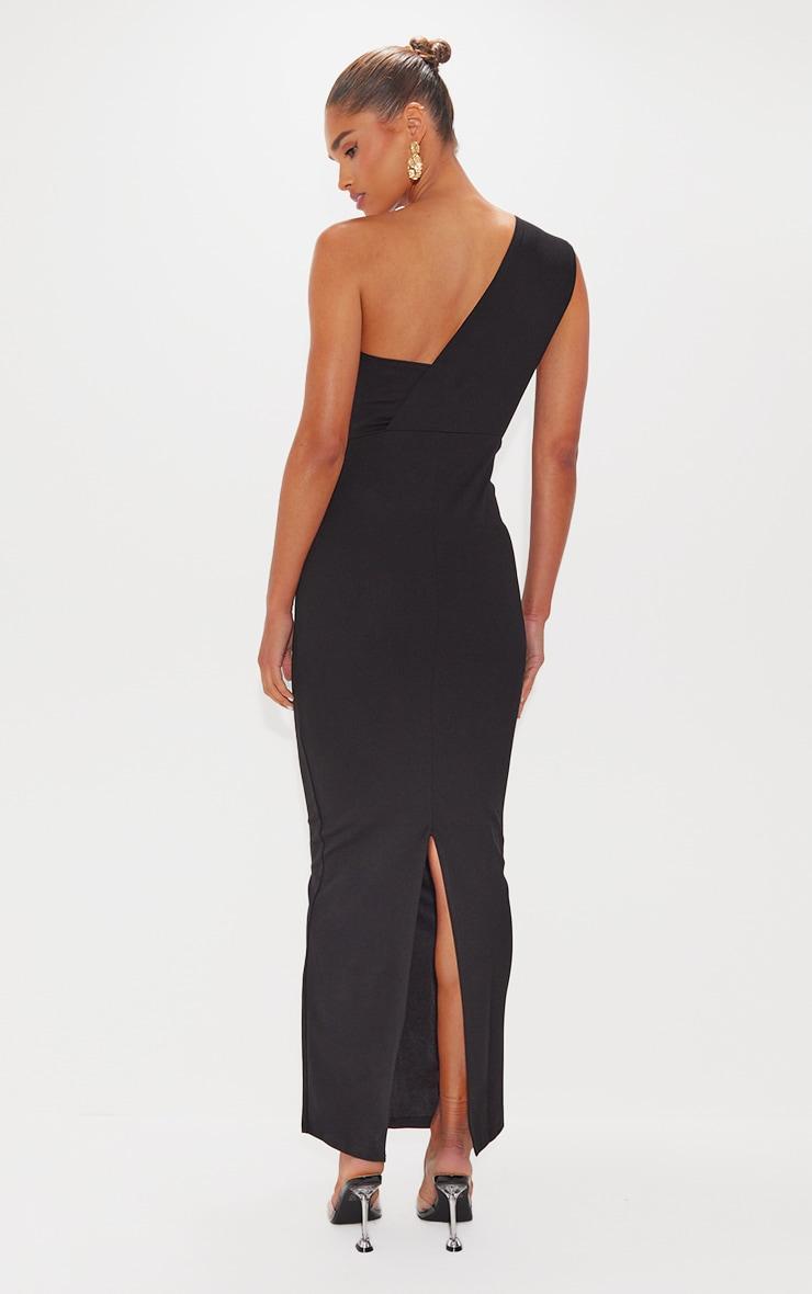 Black One Shoulder Fitted Maxi Dress Product Image