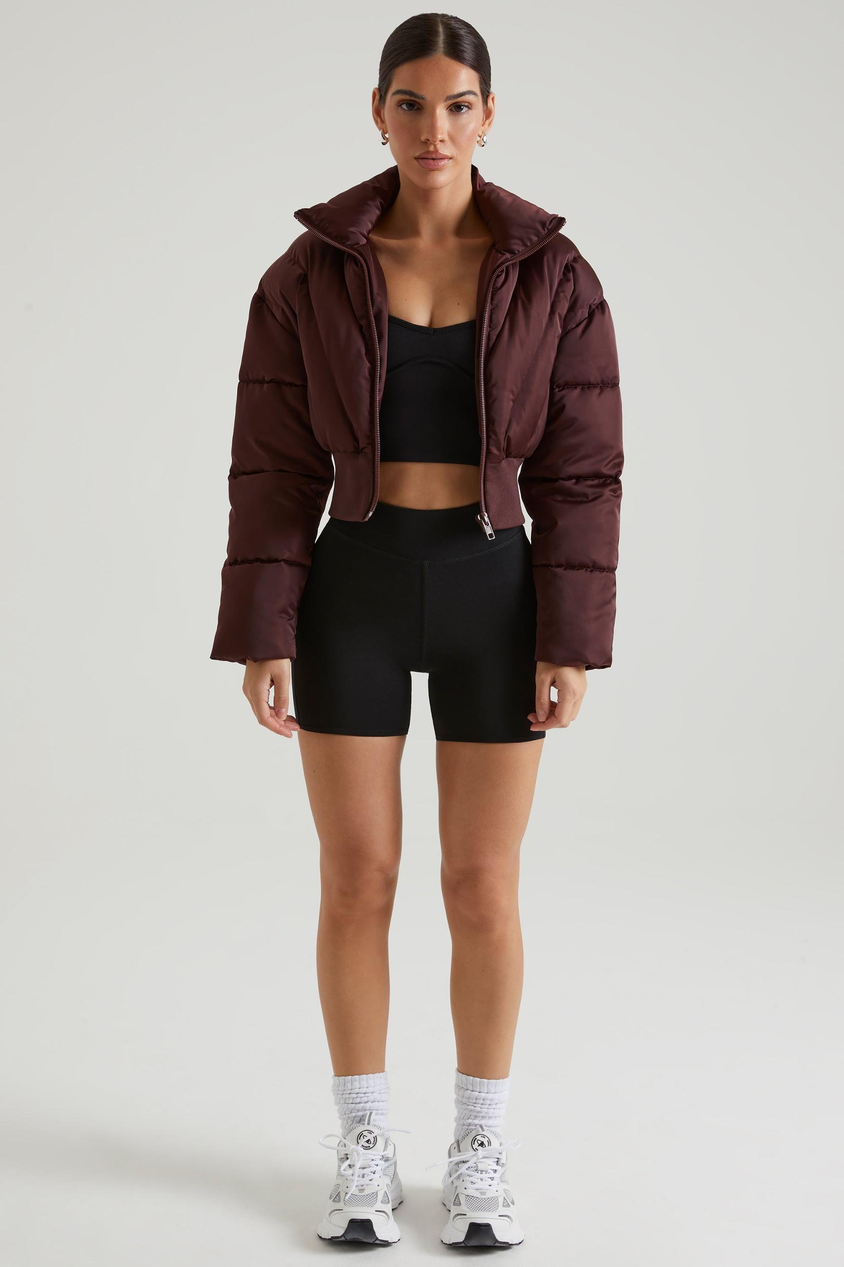 Ribbed Puffer Jacket in Brown Product Image