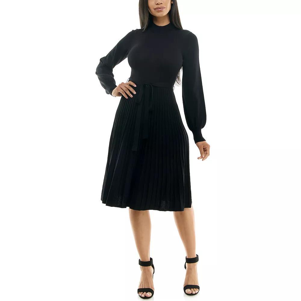 Women's Nina Leonard Balloon Sleeve Pleated Midi Sweater Dress,  Product Image