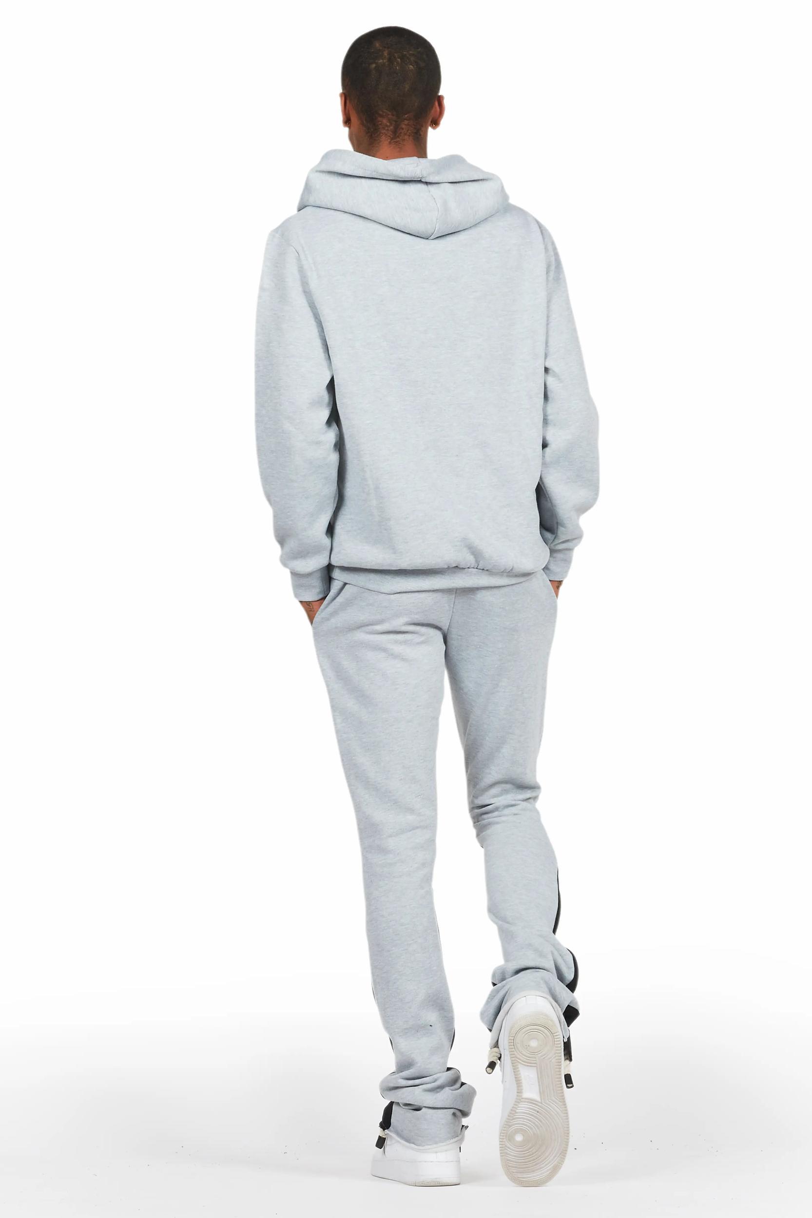 Basic Heather Grey Hoodie/Stacked Flare Track Set Male Product Image