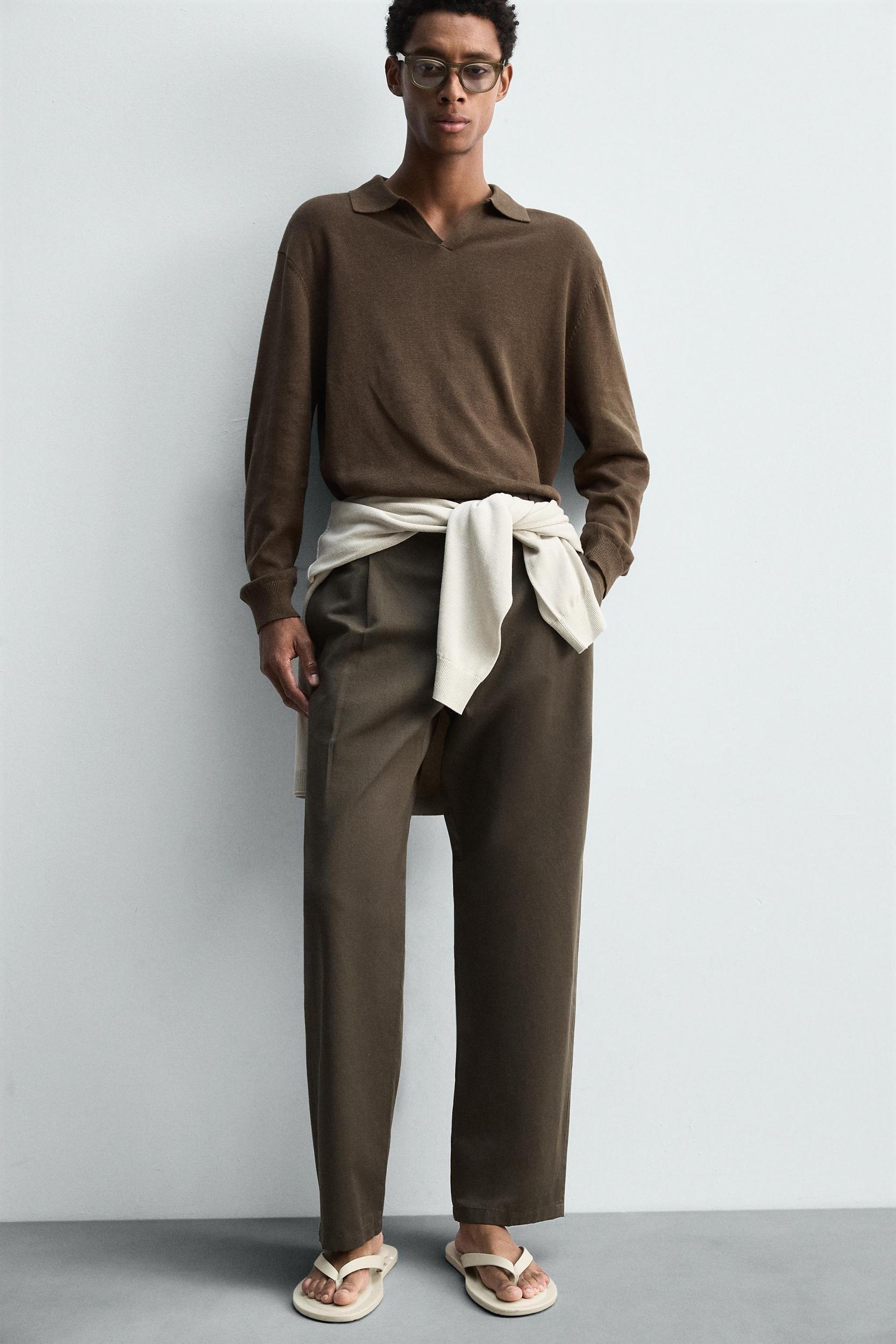 COTTON - LINEN PLEATED PANTS Product Image
