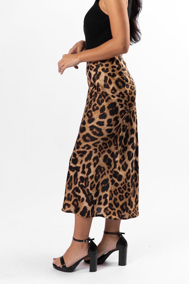 Into The Night Satin Leopard Midi Skirt SALE Product Image