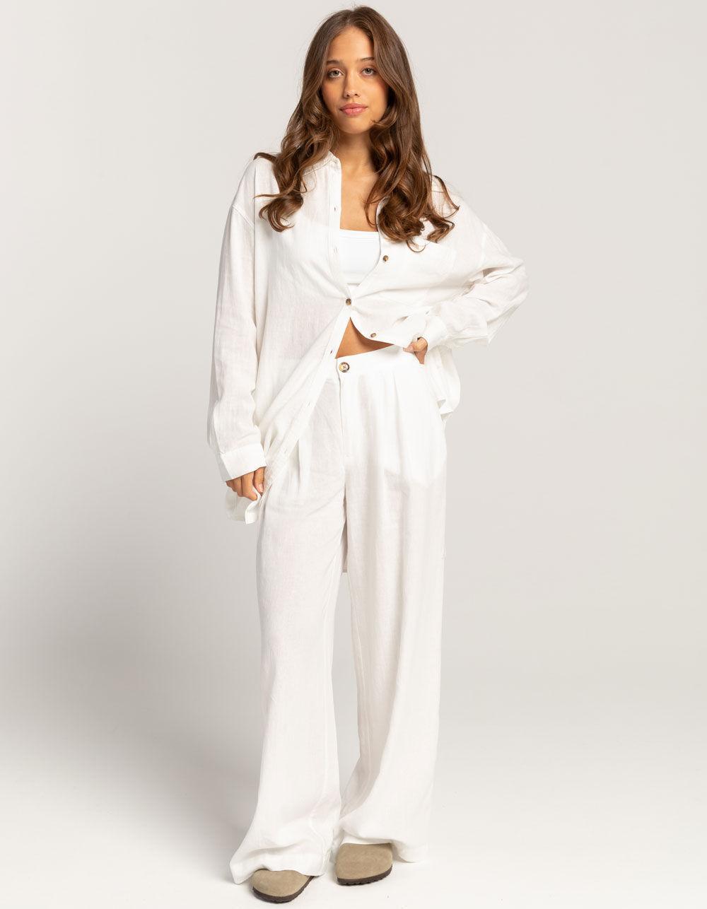 BRIXTON Vintage Linen Womens Long Sleeve Button Up Shirt - OFF WHITE Product Image