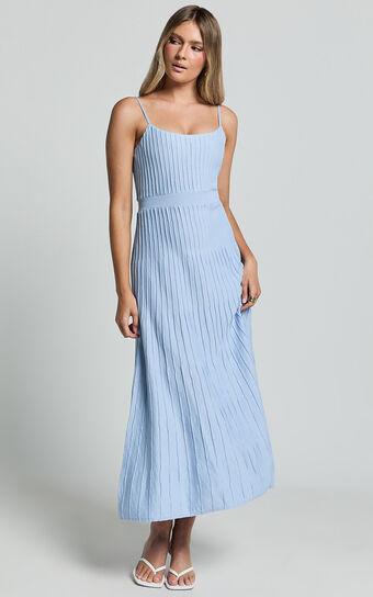 Donissa Midi Dress - Panelled Knit Dress in Blue Product Image