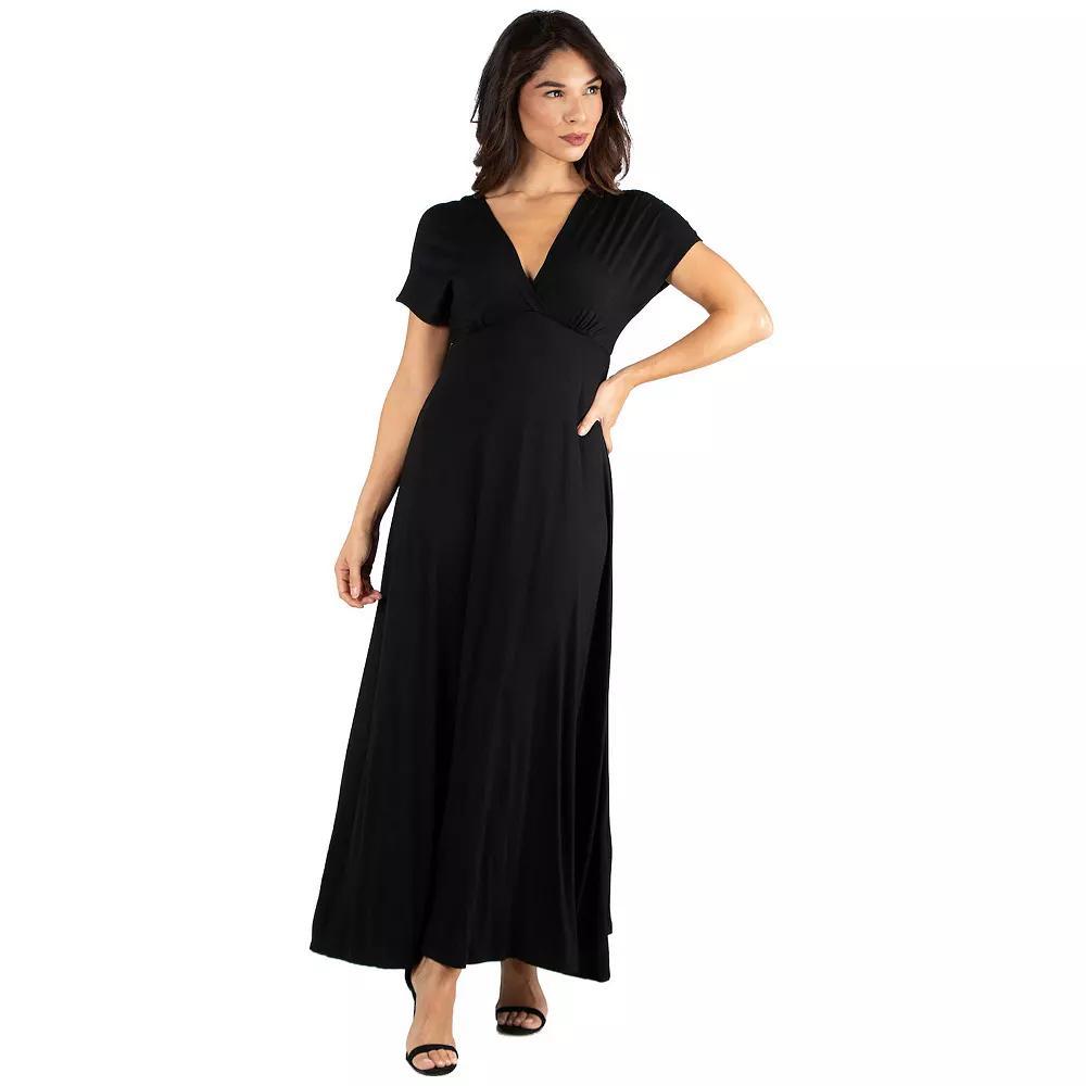 Women's 24seven Comfort Apparel Cap Sleeve V-Neck Maxi Dress,  Product Image