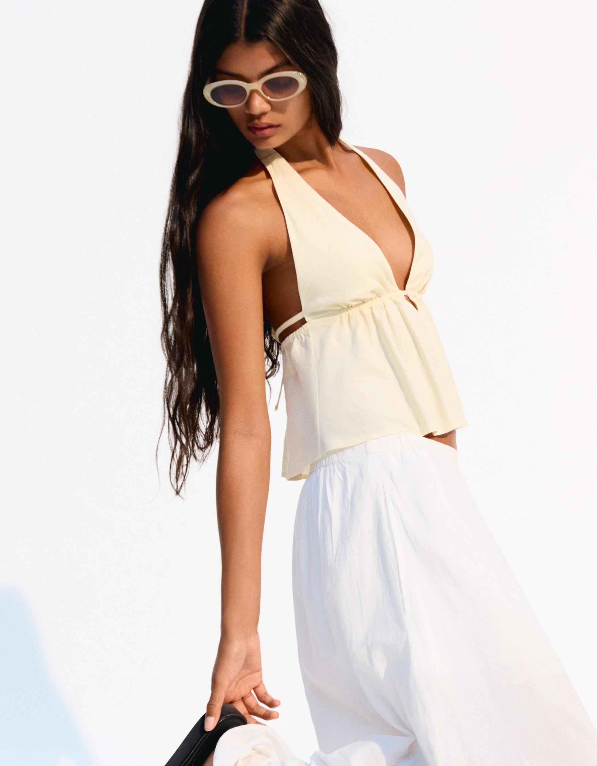 Linen blend halter top Product Image