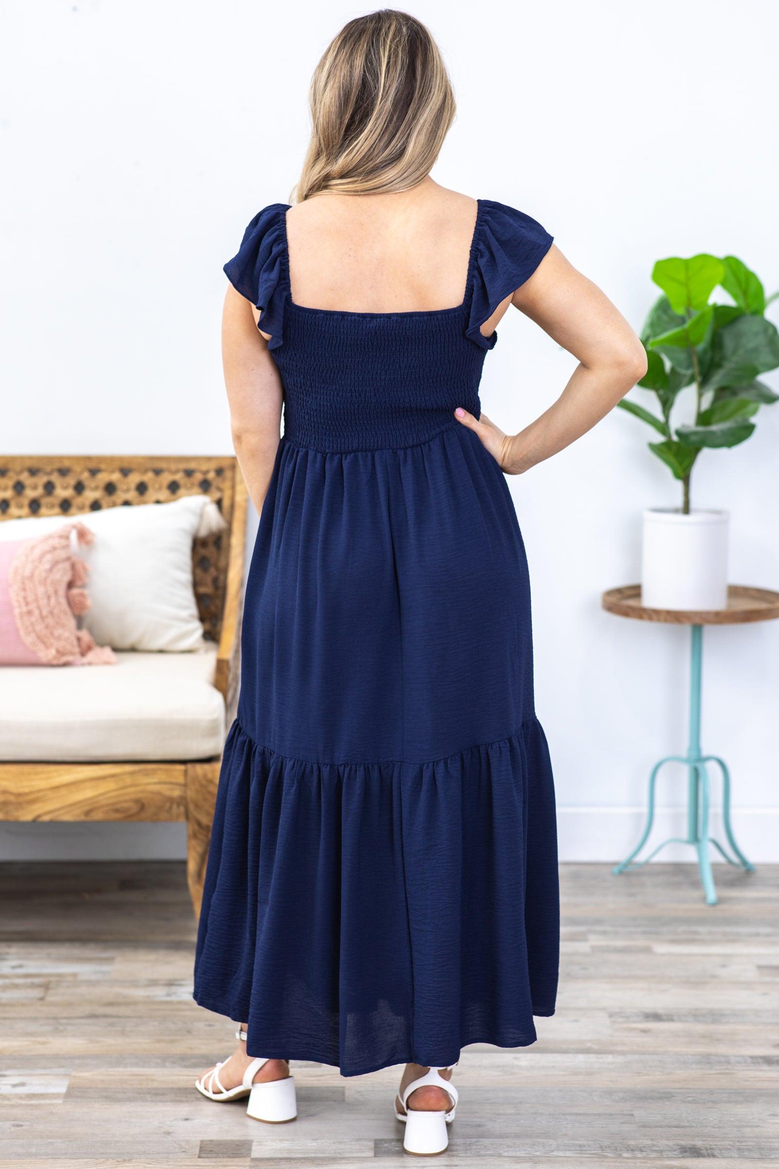 Navy Square Neck Tiered Maxi Dress Product Image