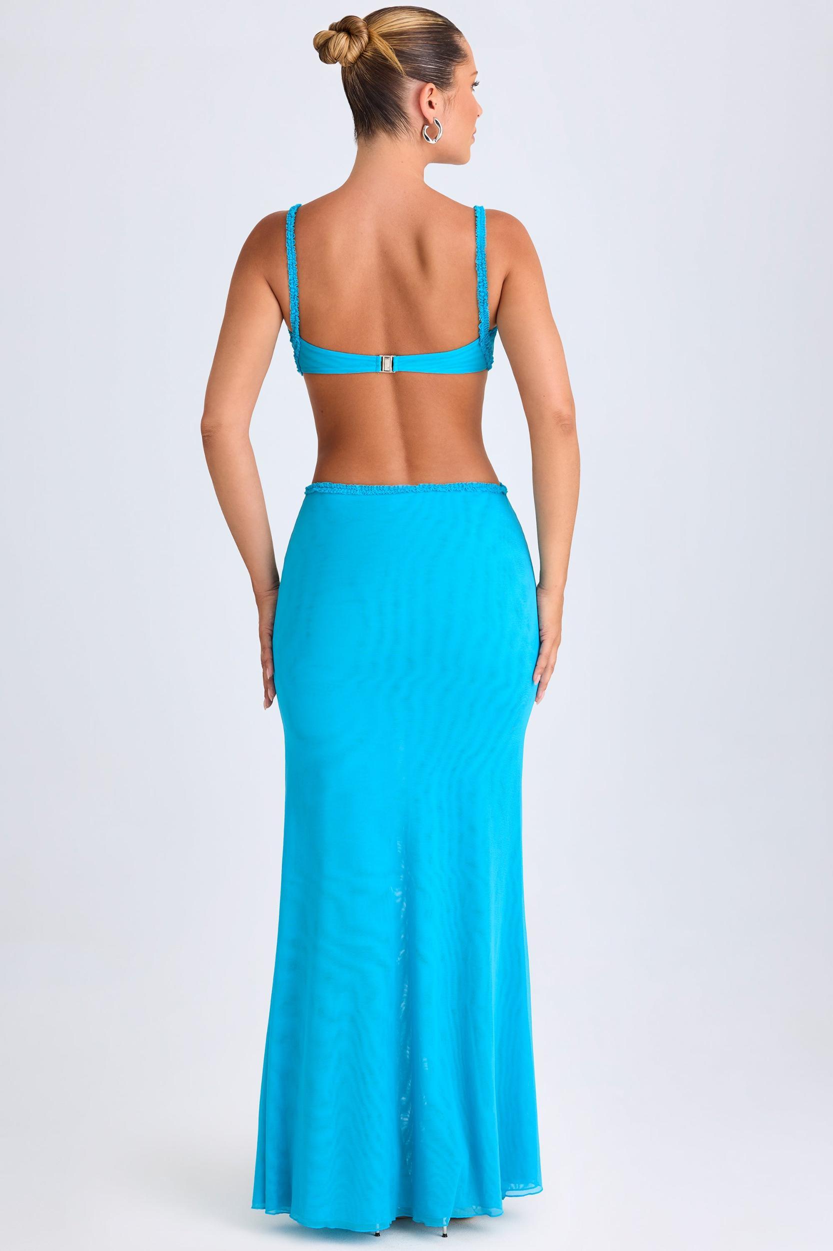 Ruffle-Appliqué Cut-Out Maxi Dress in Aqua Blue Product Image