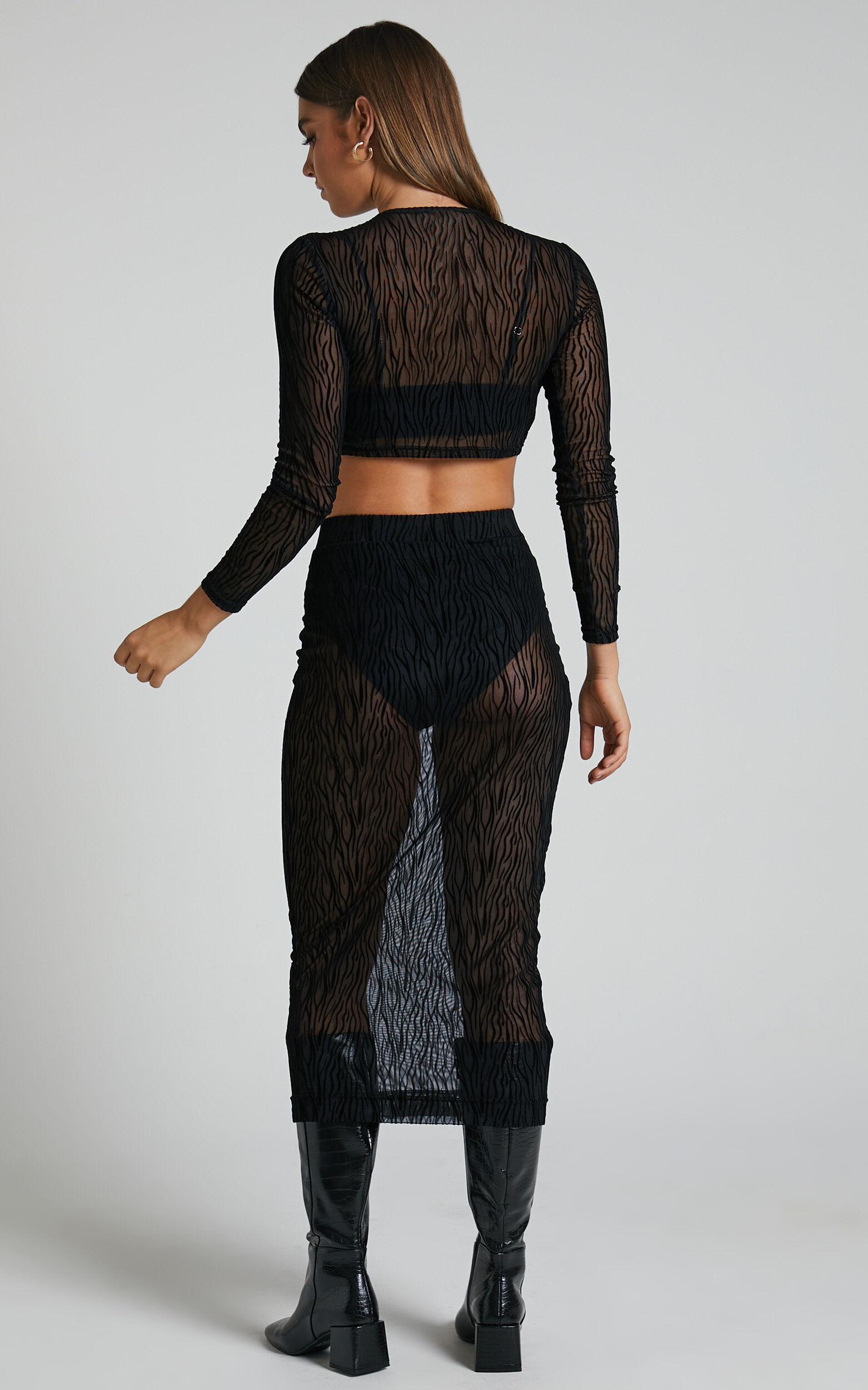 Kayecee Two Piece Set - Long Sleeve Crop Top and Midi Skirt Two Piece Set in Black Zebra Product Image