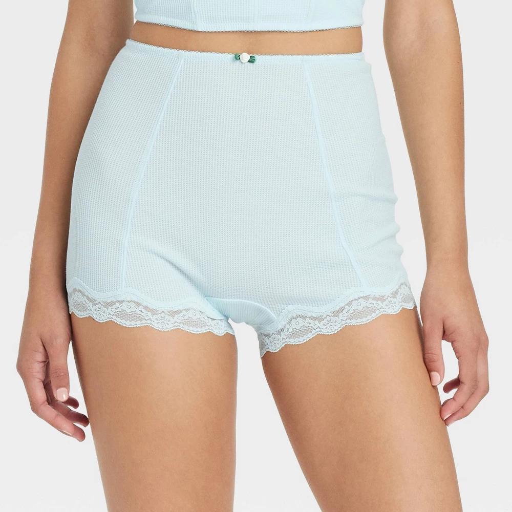 Womens Waffle Boy Shorts - Colsie Blue M Product Image