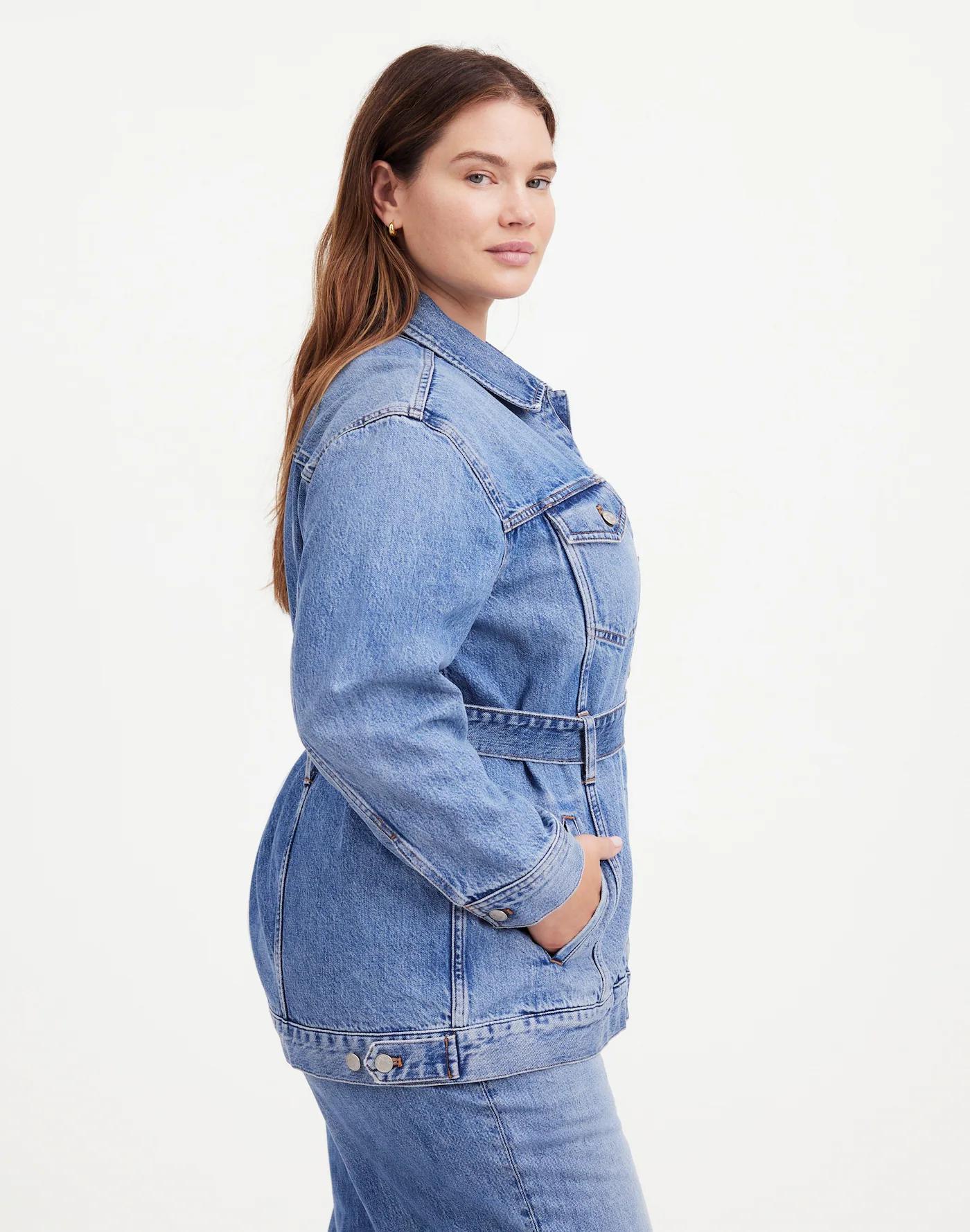 Plus Belted Oversized Trucker Jean Jacket in Reston Wash Product Image