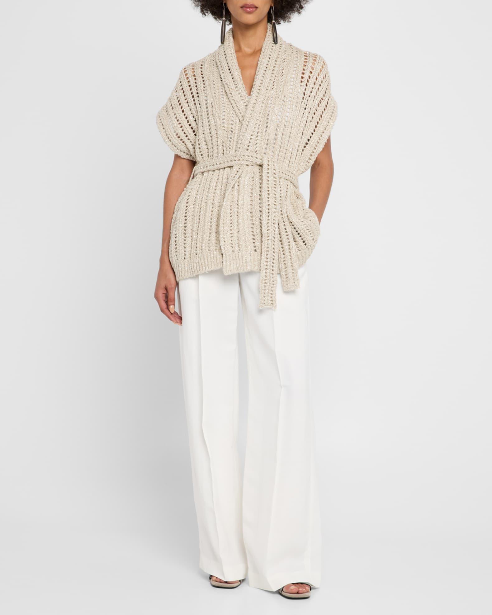 Openwork Pailette Rib Long Wrap Cardigan Product Image
