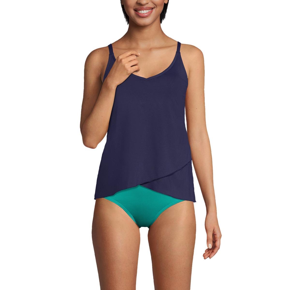 Womens Lands End Chlorine Resistant Tulip Hem Tankini Swimsuit Top Deep Blue Product Image