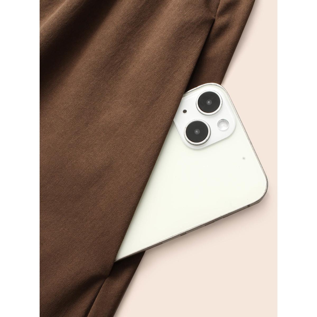 Plus Size V Neck Shirred Ruched Midi Dress DarkBrown Women Elegant Gathered V-neck Elbow-length sleeve Curvy BloomChic 26/4X Product Image