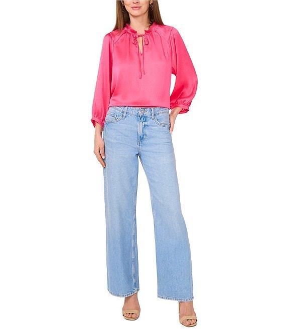 Vince Camuto Satin Split Round Neck 3/4 Sleeve Tie Front Blouse Product Image