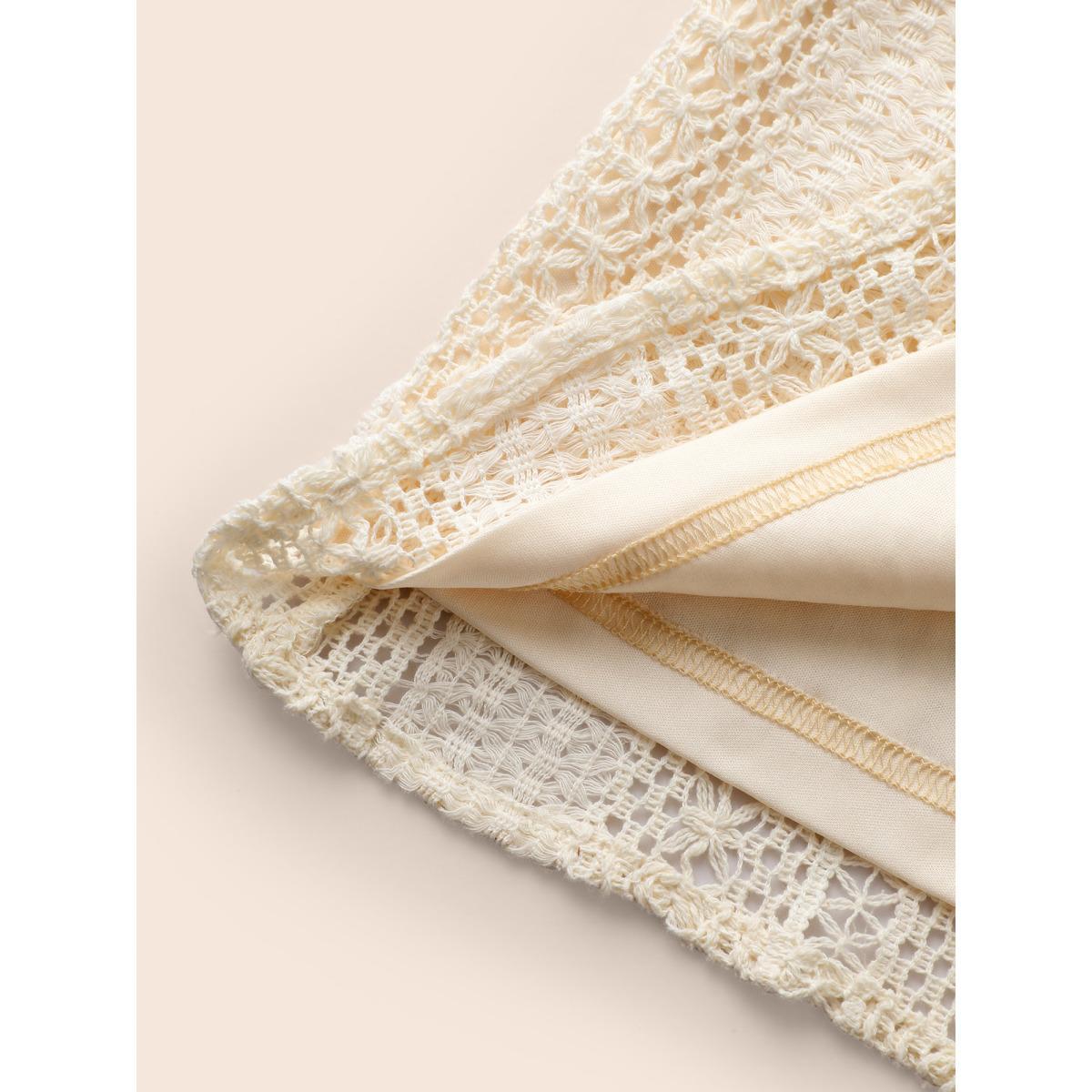 Plus Size Beige Notched Crochet Lace Raglan Sleeve Blouse Women Resort Long Sleeve Notched collar Vacation Blouses BloomChic 10/M Product Image