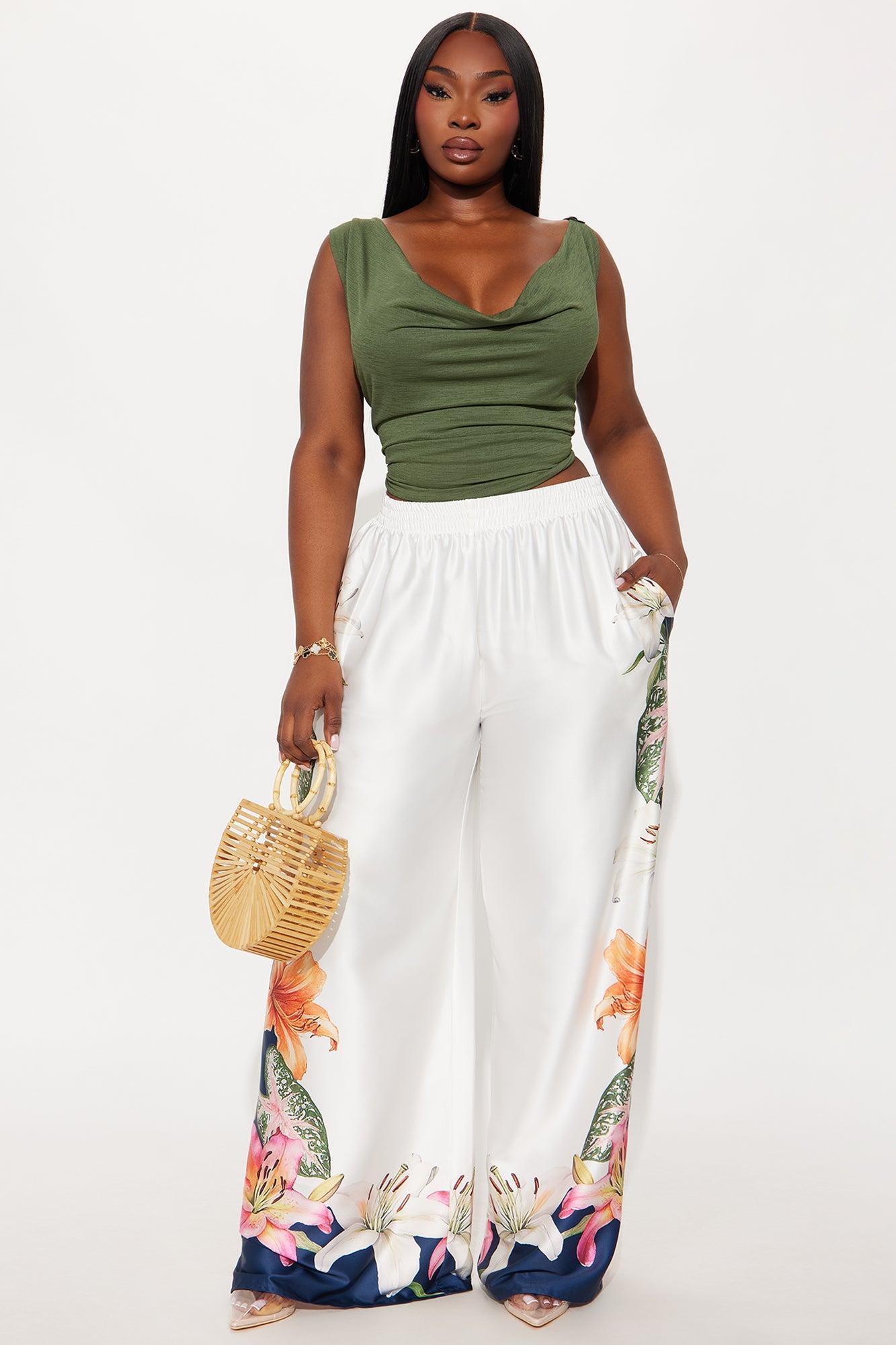 Gisella Floral Satin Wide Leg Pant - Cream/combo Female Product Image