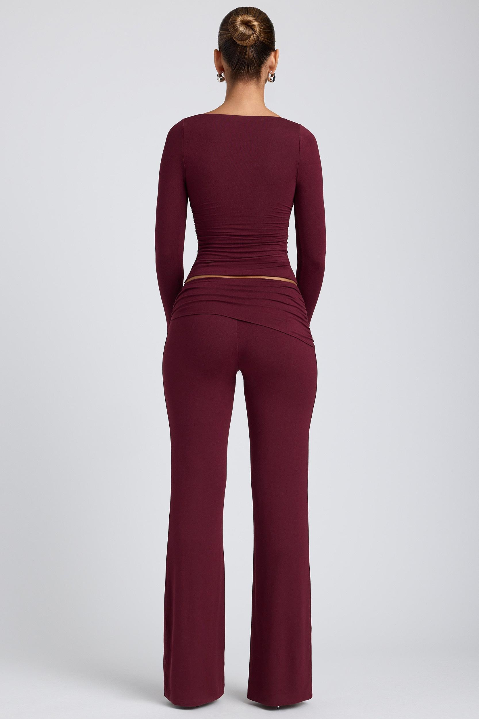Modal Mid-Rise Straight-Leg Trousers in Plum Product Image