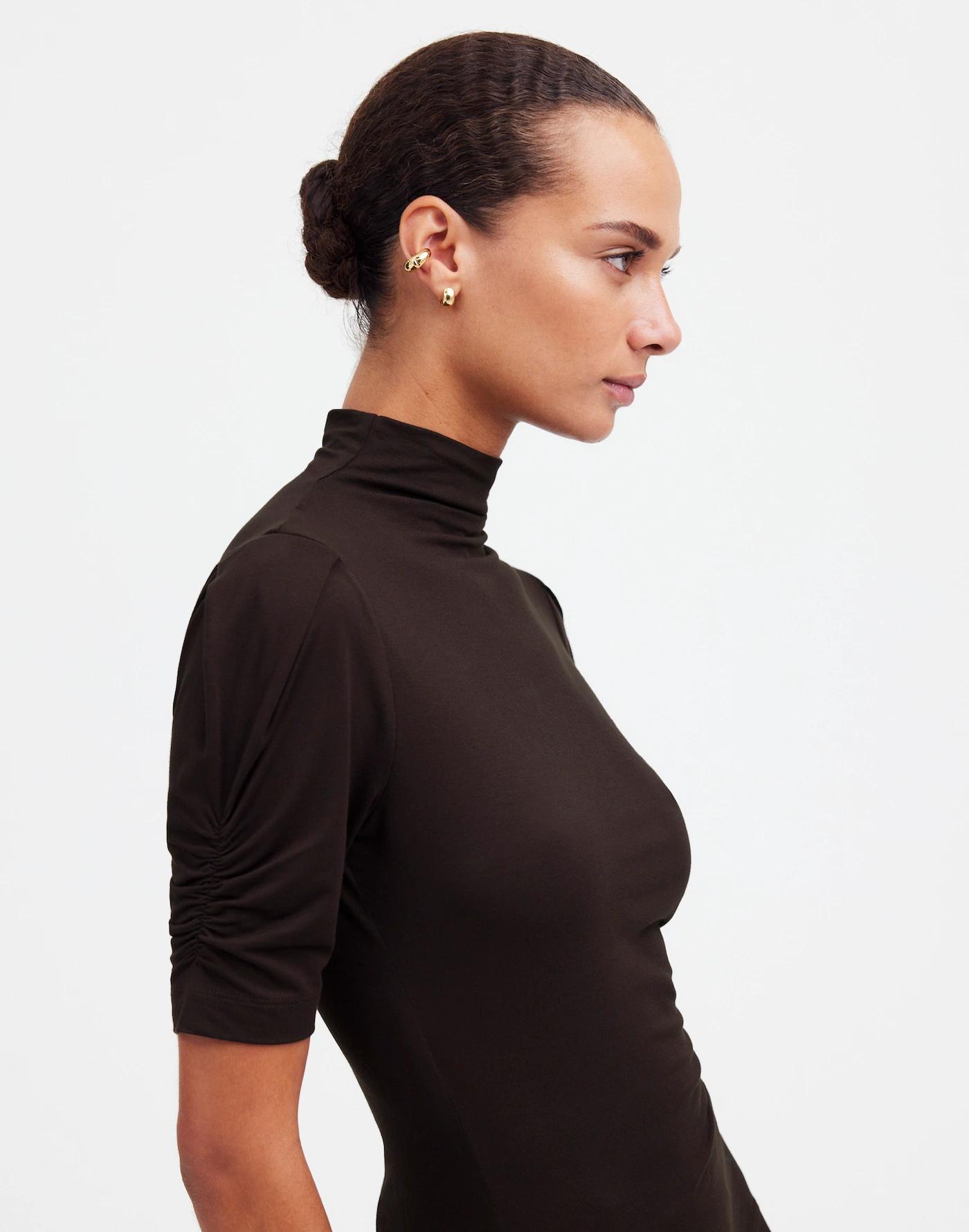 Drapey Puff-Sleeve Mockneck Top Product Image